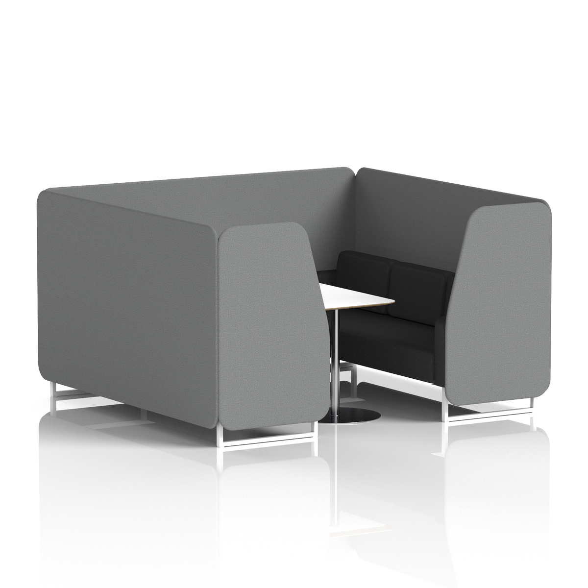 Commercial 6 Seater Privacy Booth with White Table – Two Tone – Crib 5 Synergy - Partner Panels And Mix Sofa White - Industrious Decor