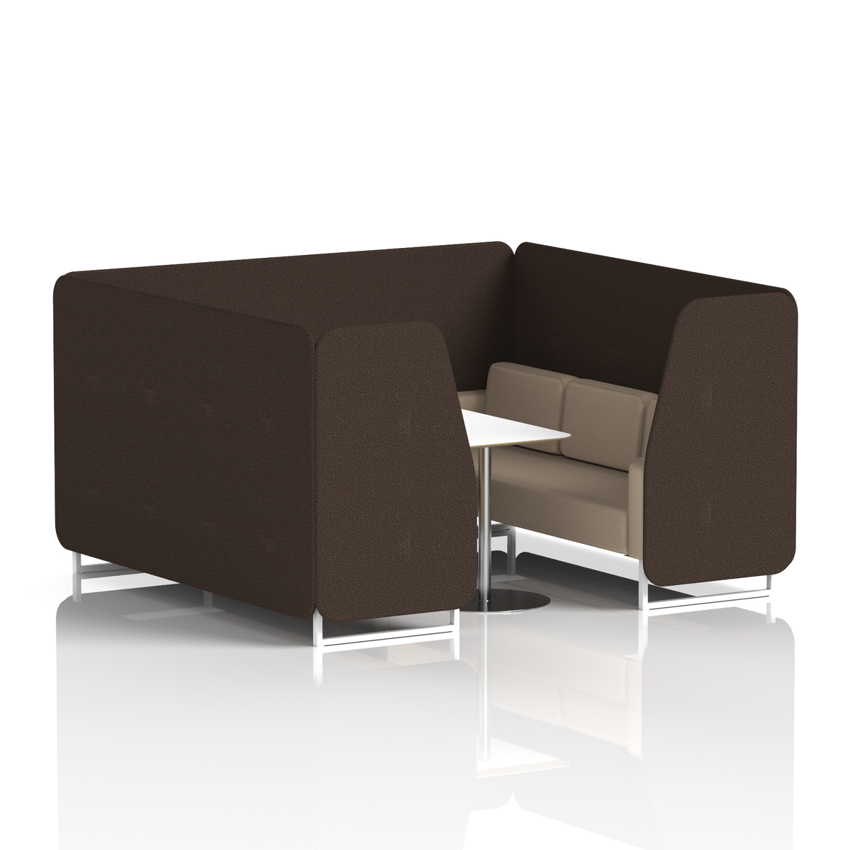 Commercial 6 Seater Privacy Booth with White Table – Two Tone – Crib 5 Synergy - Wed Panels And Affix Sofa White - Industrious Decor