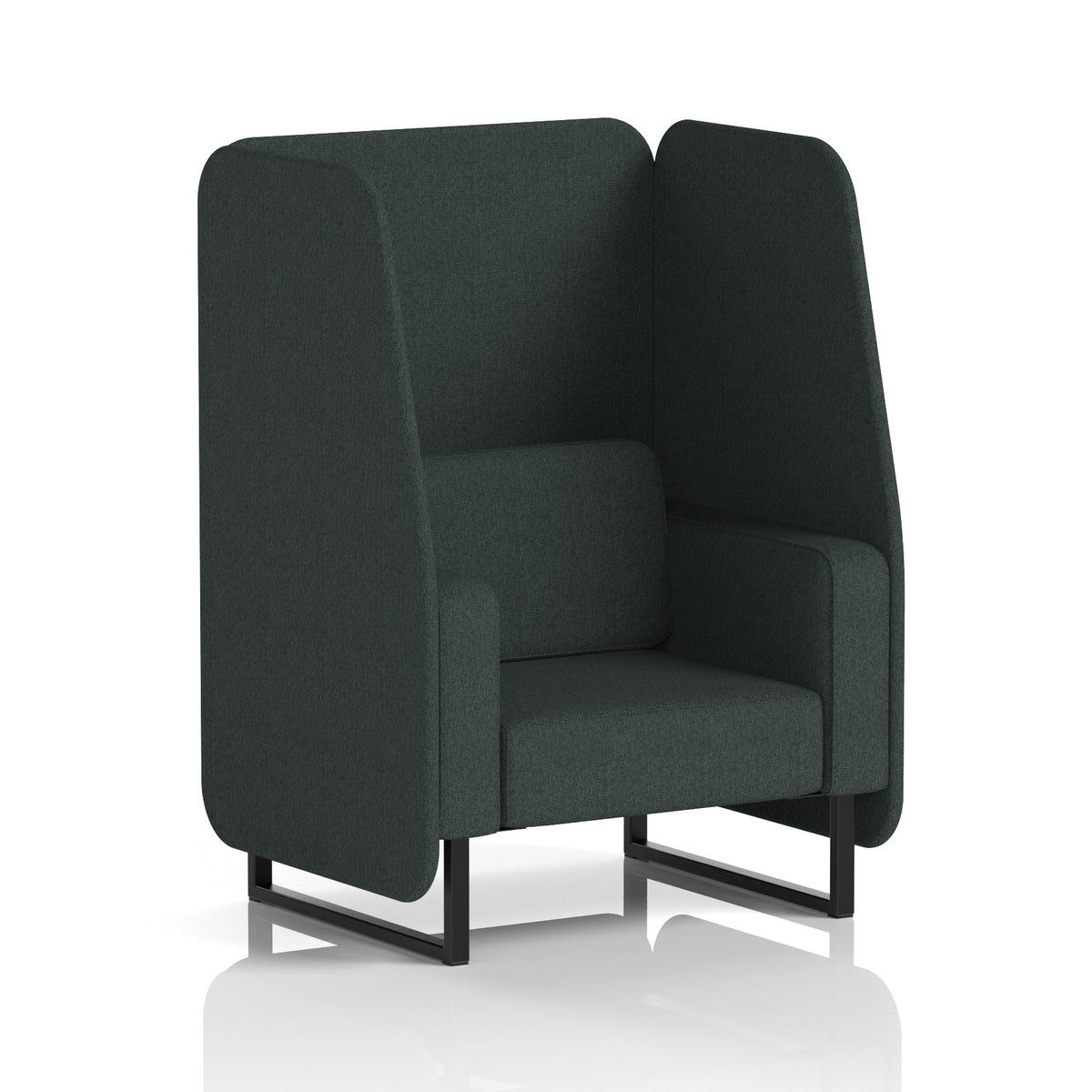 Commercial 1 Seater Open Privacy Booth – Single Tone – Crib 5 Rivet - Charcoal Panels And Sofa Black - Industrious Decor