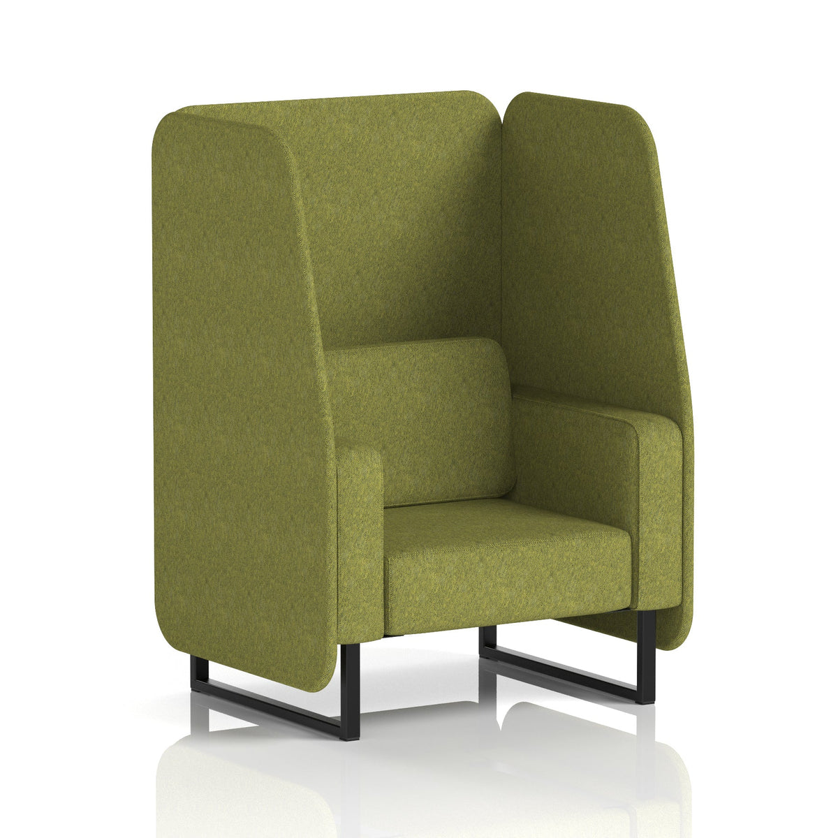 Commercial 1 Seater Open Privacy Booth – Single Tone – Crib 5 Rivet - Olive Panels And Sofa Black - Industrious Decor