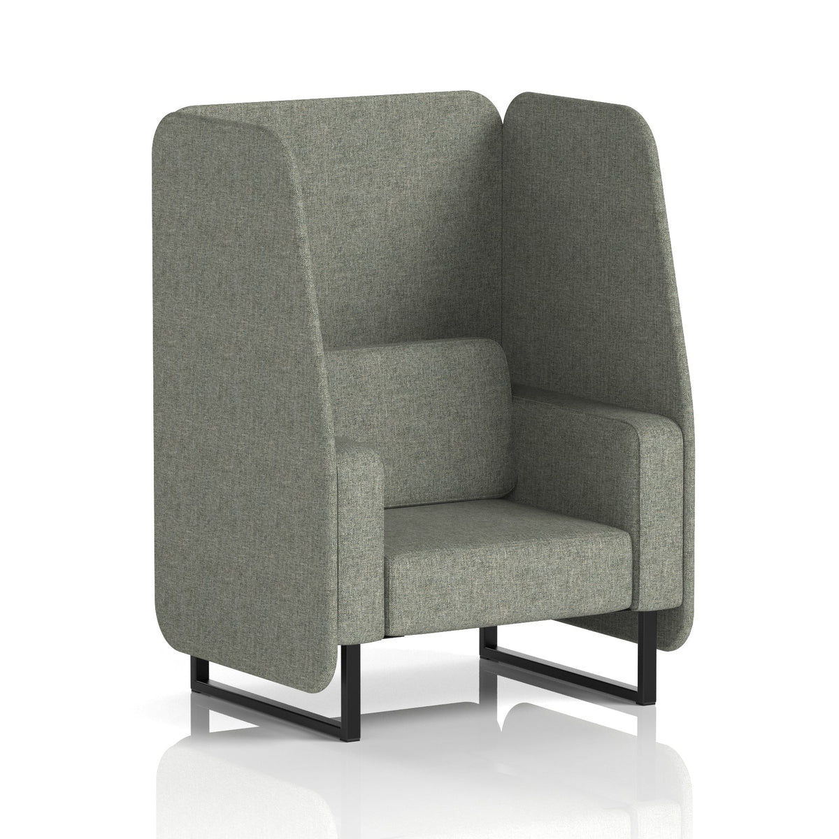 Commercial 1 Seater Open Privacy Booth – Single Tone – Crib 5 Rivet - Vitreous Panels And Sofa Black - Industrious Decor