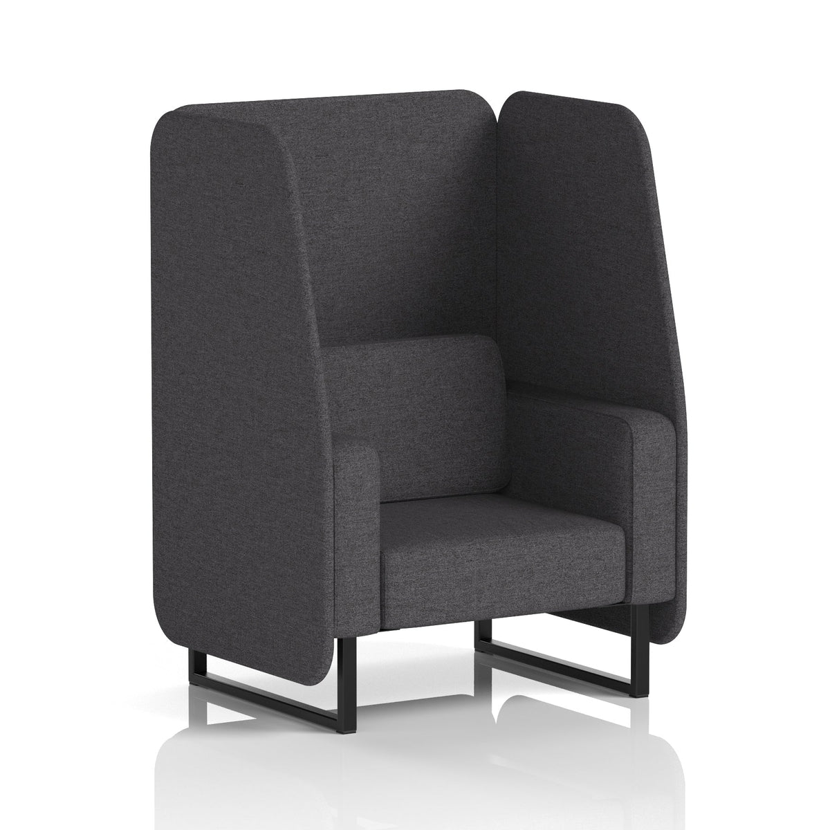 Commercial 1 Seater Open Privacy Booth – Single Tone – Crib 5 X2 - Arithmetic Panels And Sofa Black - Industrious Decor