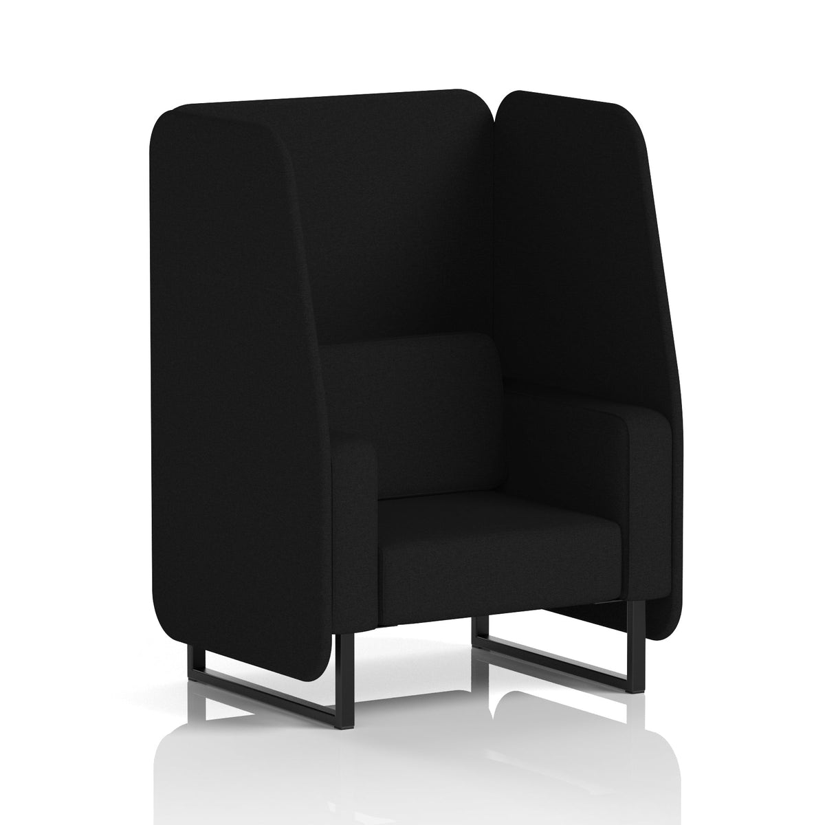 Commercial 1 Seater Open Privacy Booth – Single Tone – Crib 5 X2 - Diameter Panels And Sofa Black - Industrious Decor