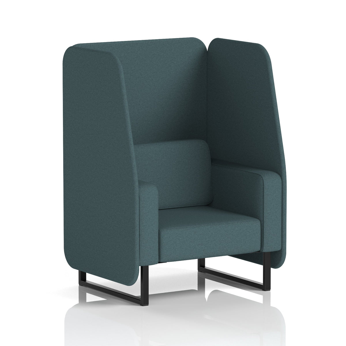 Commercial 1 Seater Open Privacy Booth – Single Tone – Crib 5 X2 - Polygon Panels And Sofa Black - Industrious Decor
