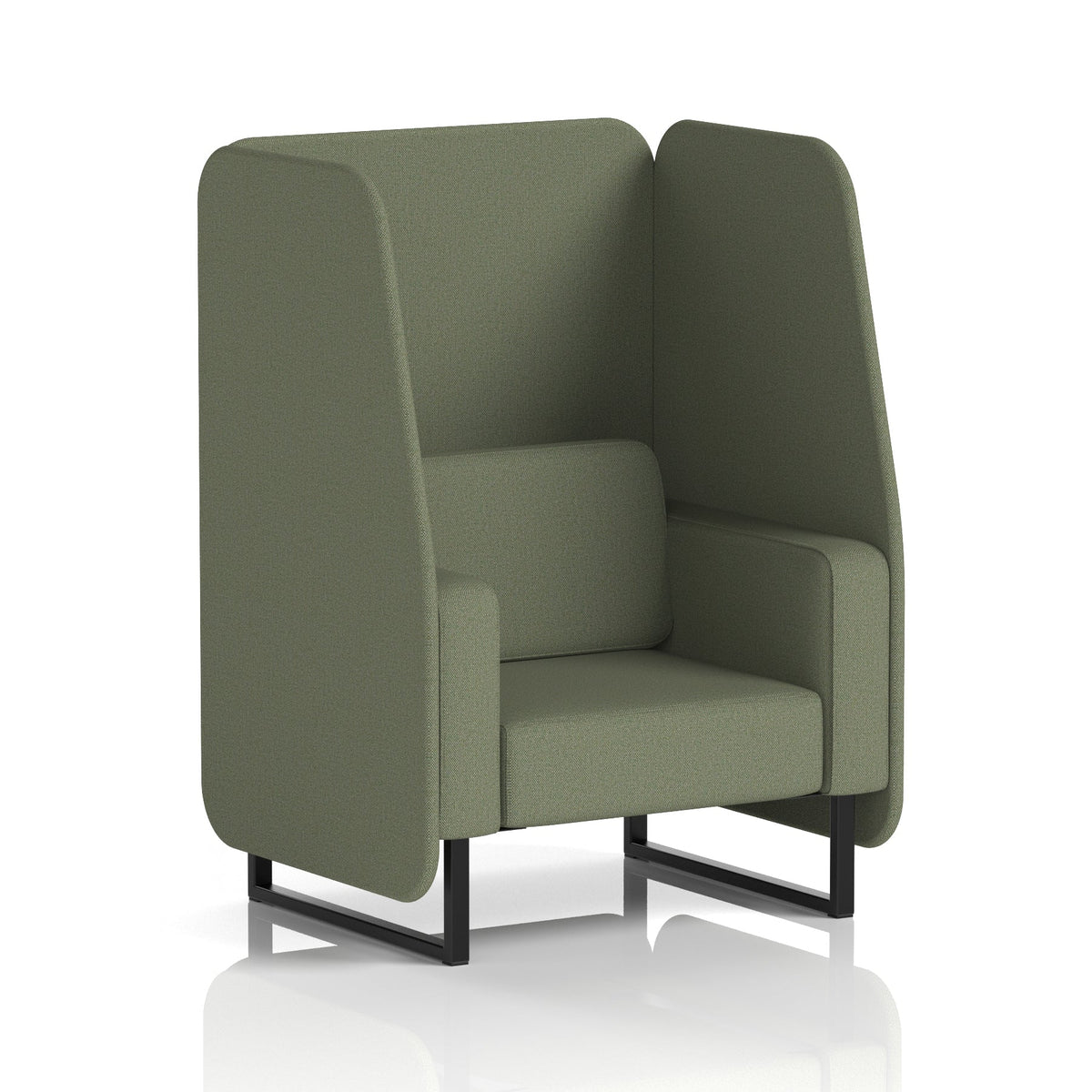 Commercial 1 Seater Open Privacy Booth – Single Tone – Crib 5 Main Line Flax - Monument Panels And Sofa Black - Industrious Decor