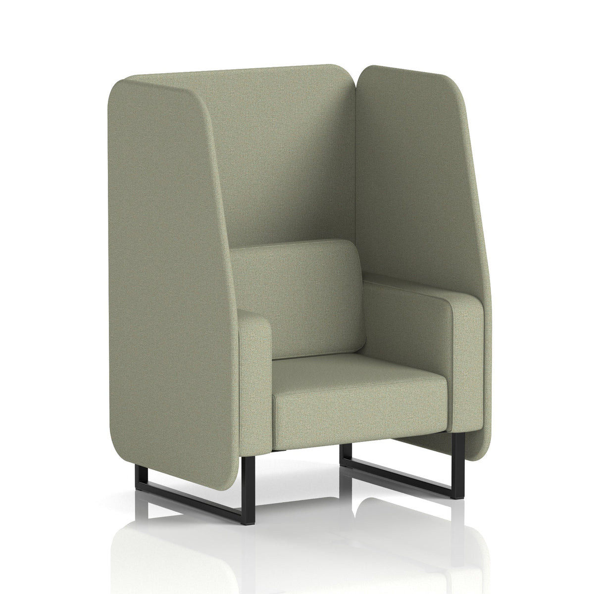 Commercial 1 Seater Open Privacy Booth – Single Tone – Crib 5 Main Line Flax - Newbury Panels And Sofa Black - Industrious Decor