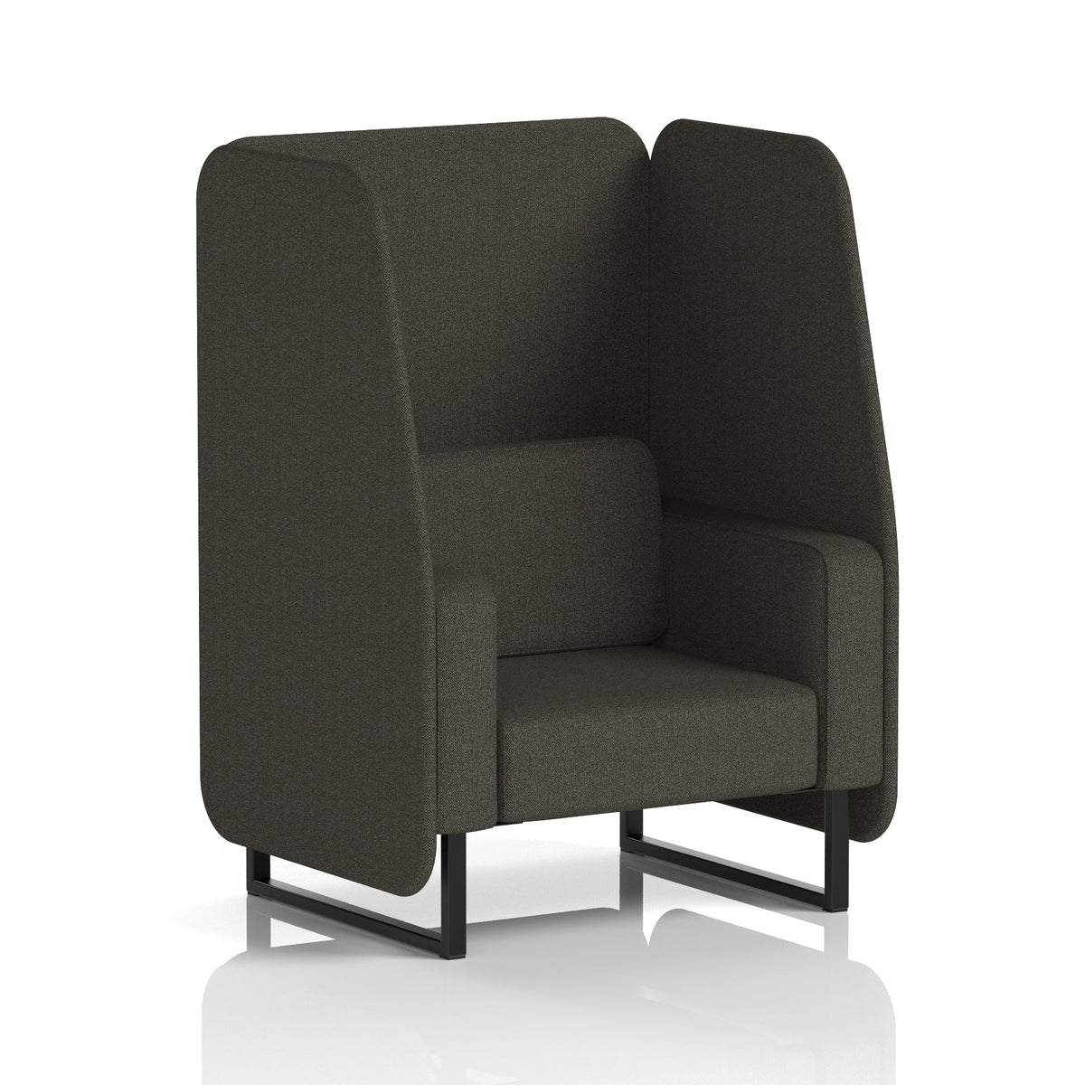 Commercial 1 Seater Open Privacy Booth – Single Tone – Crib 5 Main Line Flax - Temple Panels And Sofa Black - Industrious Decor