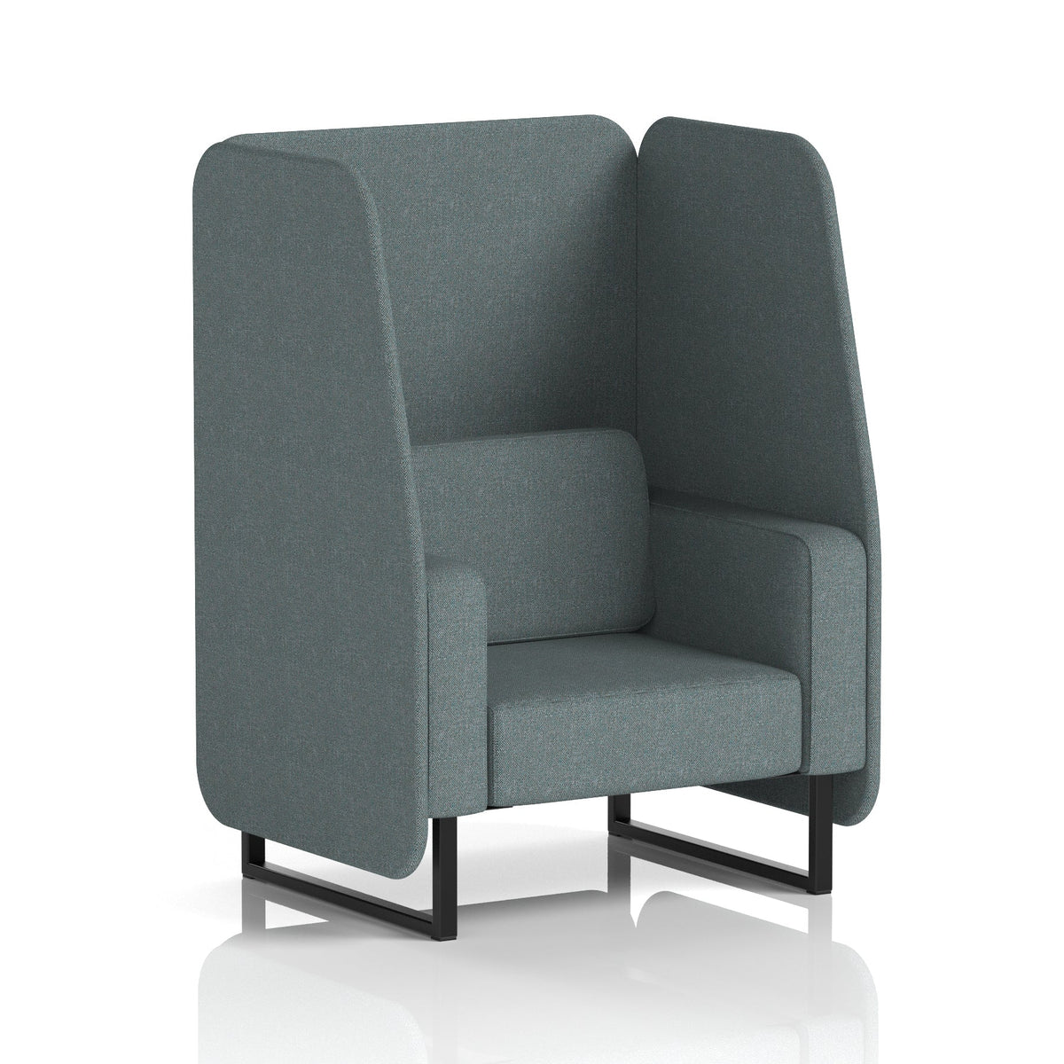 Commercial 1 Seater Open Privacy Booth – Single Tone – Crib 5 Main Line Flax - Westminster Panels And Sofa Black - Industrious Decor