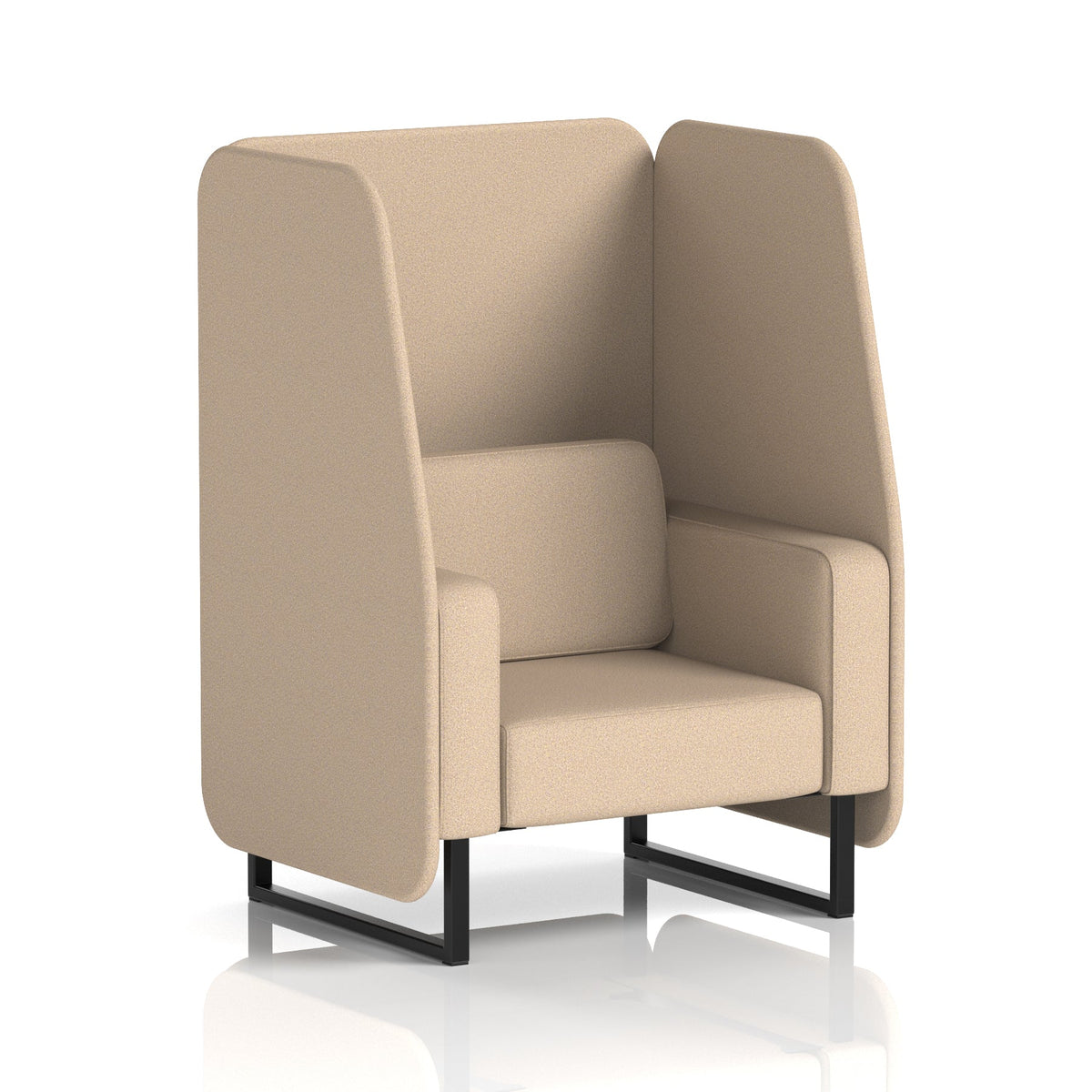 Commercial 1 Seater Open Privacy Booth – Single Tone – Crib 5 Synergy - Affix Panels And Sofa Black - Industrious Decor