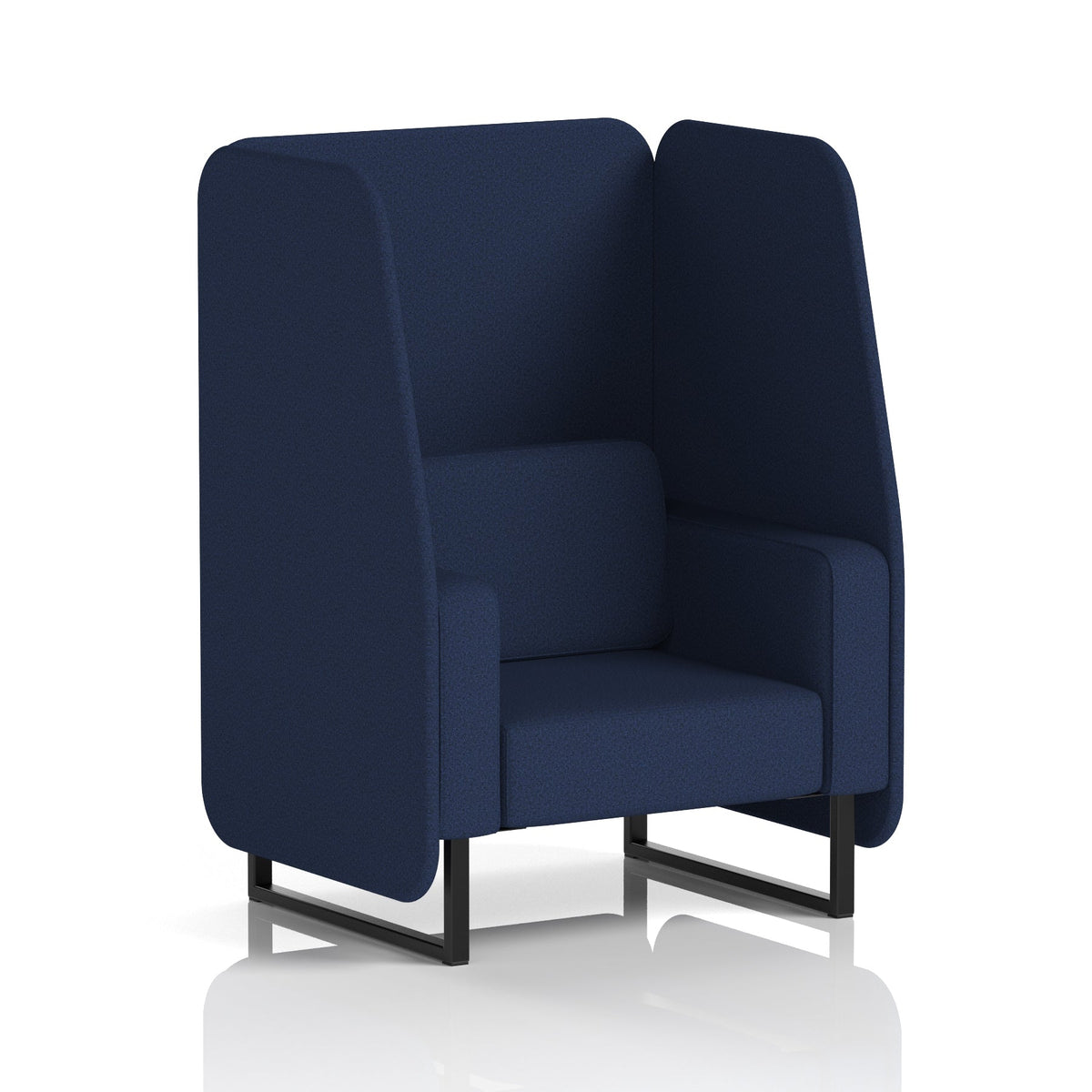 Commercial 1 Seater Open Privacy Booth – Single Tone – Crib 5 Synergy - Alike Panels And Sofa Black - Industrious Decor