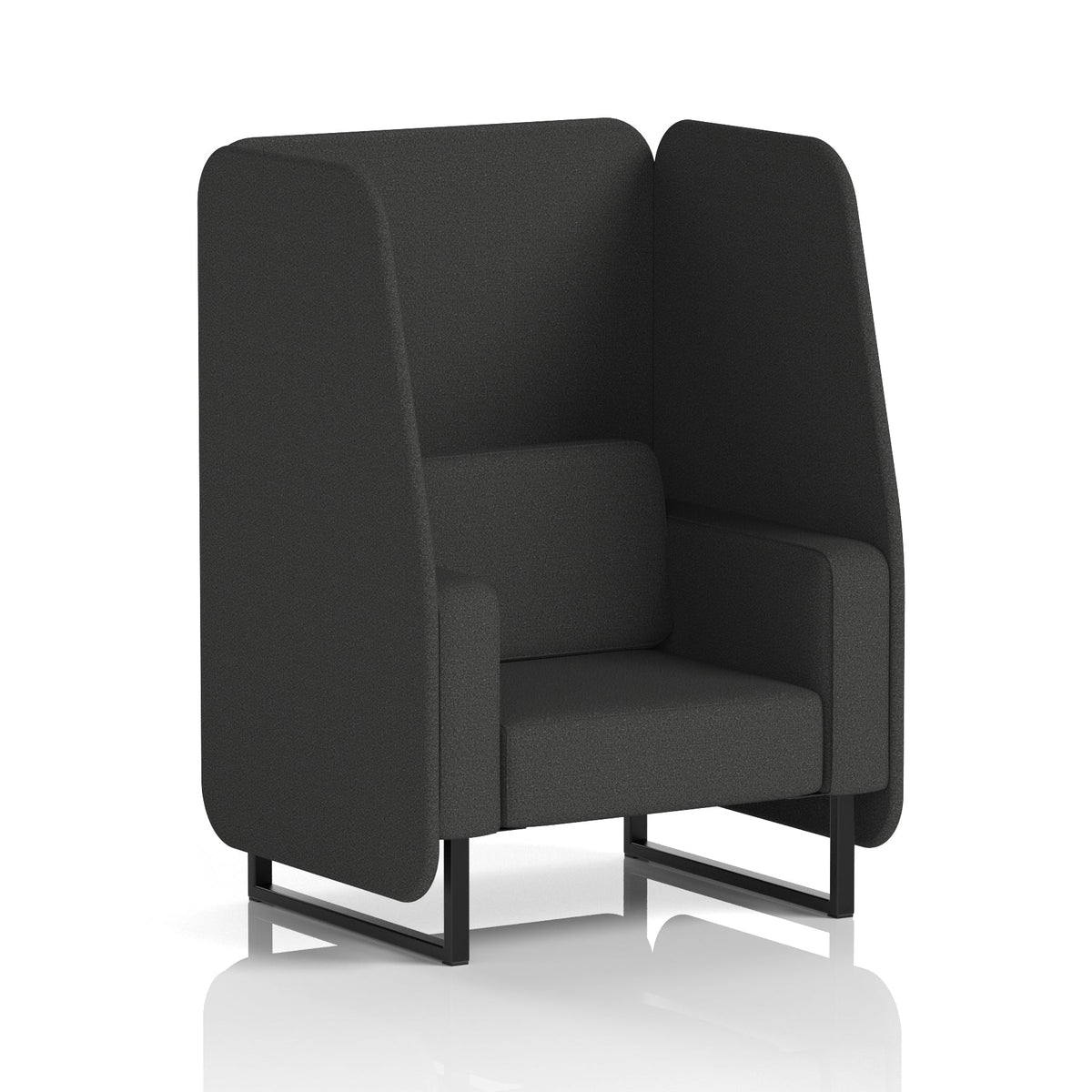 Commercial 1 Seater Open Privacy Booth – Single Tone – Crib 5 Synergy - Mix Panels And Sofa Black - Industrious Decor