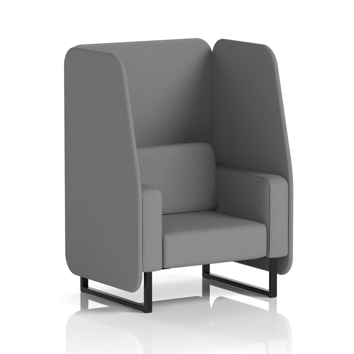 Commercial 1 Seater Open Privacy Booth – Single Tone – Crib 5 Synergy - Partner Panels And Sofa Black - Industrious Decor