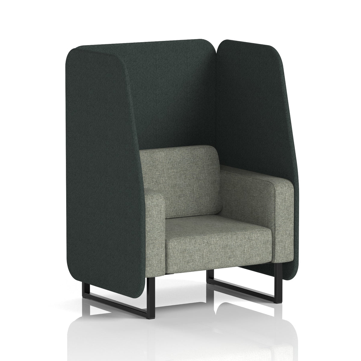 Commercial 1 Seater Open Privacy Booth – Two Tone – Crib 5 Rivet - Charcoal Panels And Vitreous Sofa Black - Industrious Decor