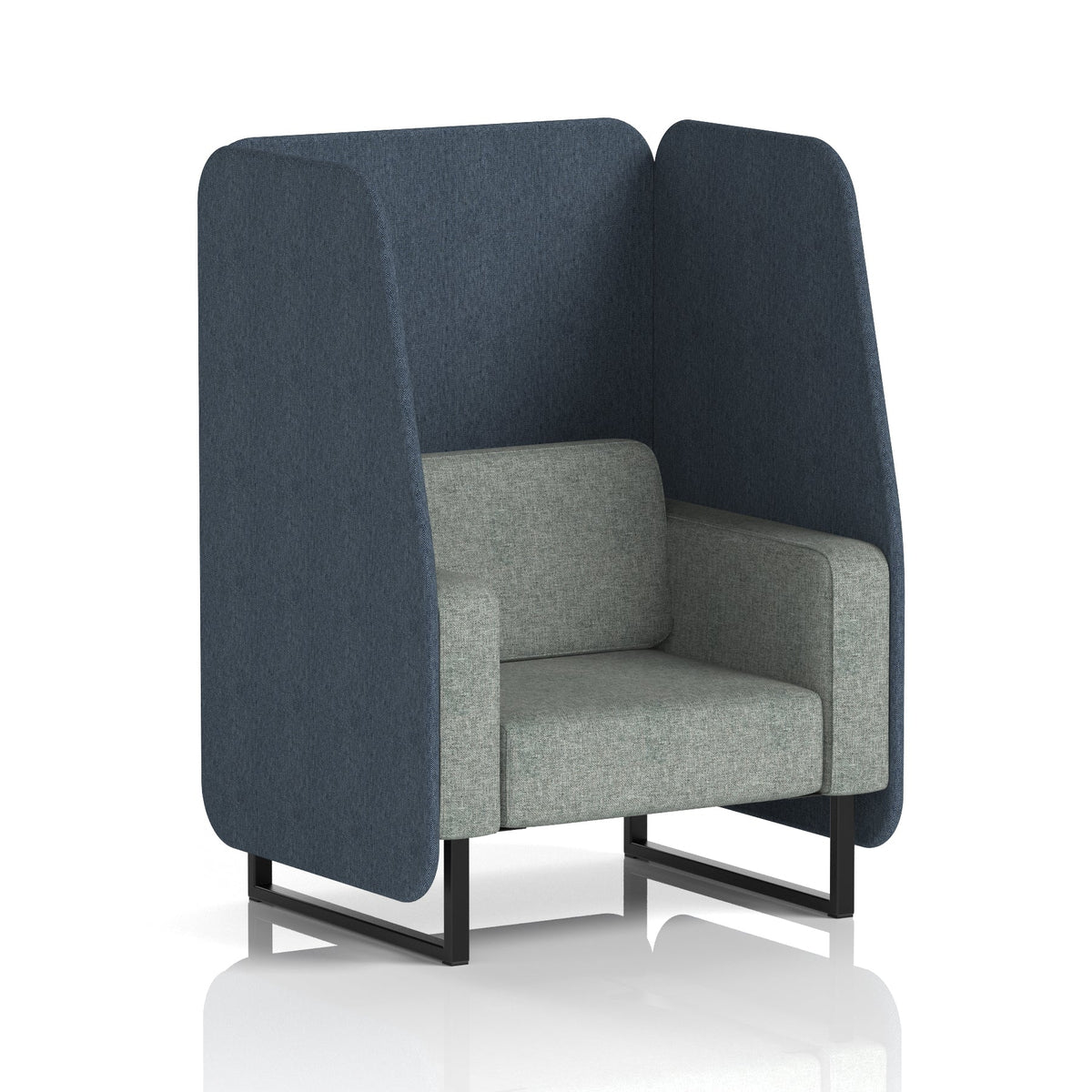 Commercial 1 Seater Open Privacy Booth – Two Tone – Crib 5 Rivet - Crucible Panels And Prime Sofa Black - Industrious Decor