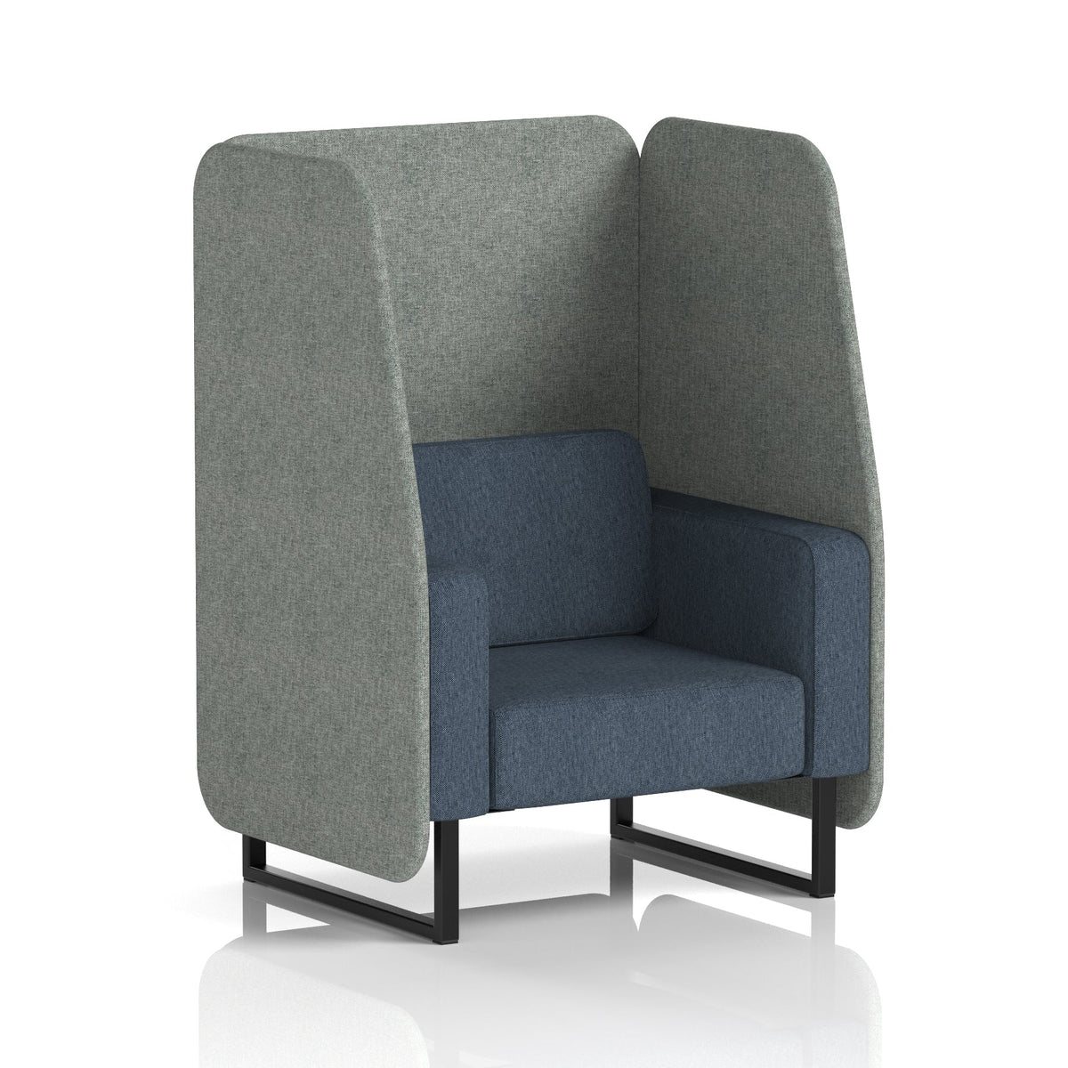 Commercial 1 Seater Open Privacy Booth – Two Tone – Crib 5 Rivet - Prime Panels And Crucible Sofa Black - Industrious Decor