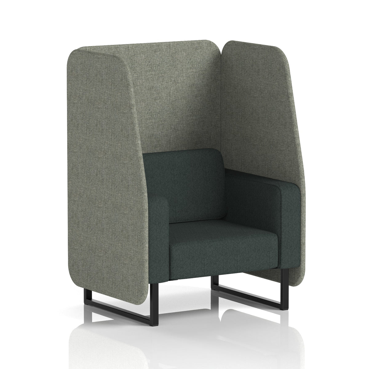 Commercial 1 Seater Open Privacy Booth – Two Tone – Crib 5 Rivet - Vitreous Panels And Charcoal Sofa Black - Industrious Decor