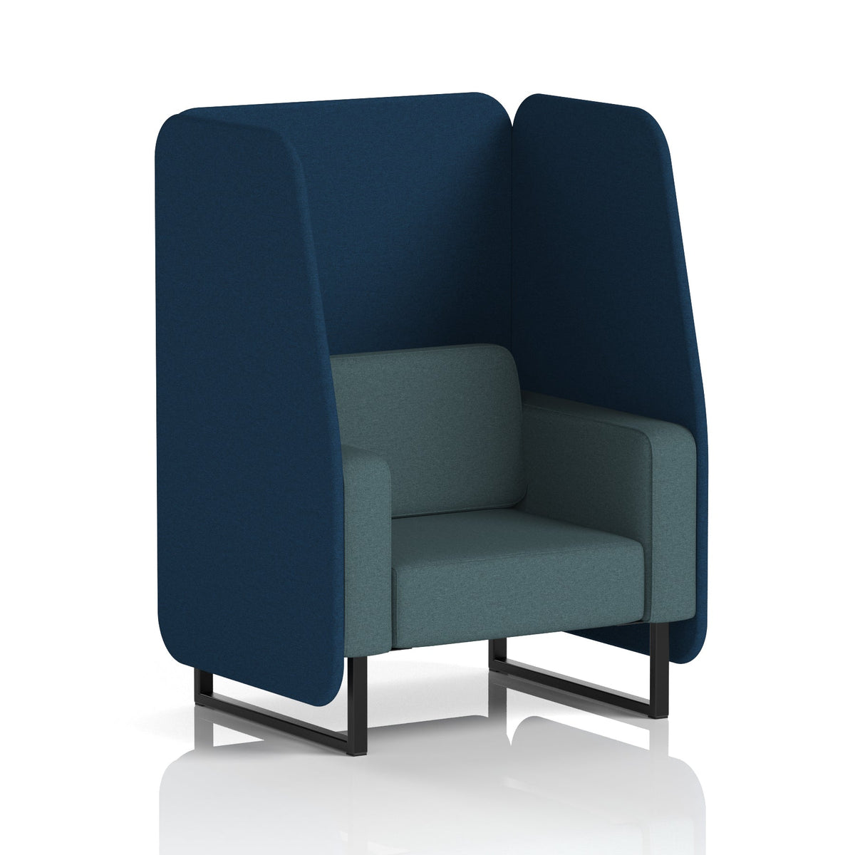 Commercial 1 Seater Open Privacy Booth – Two Tone – Crib 5 X2 - Calculus Panels And Polygon Sofa Black - Industrious Decor