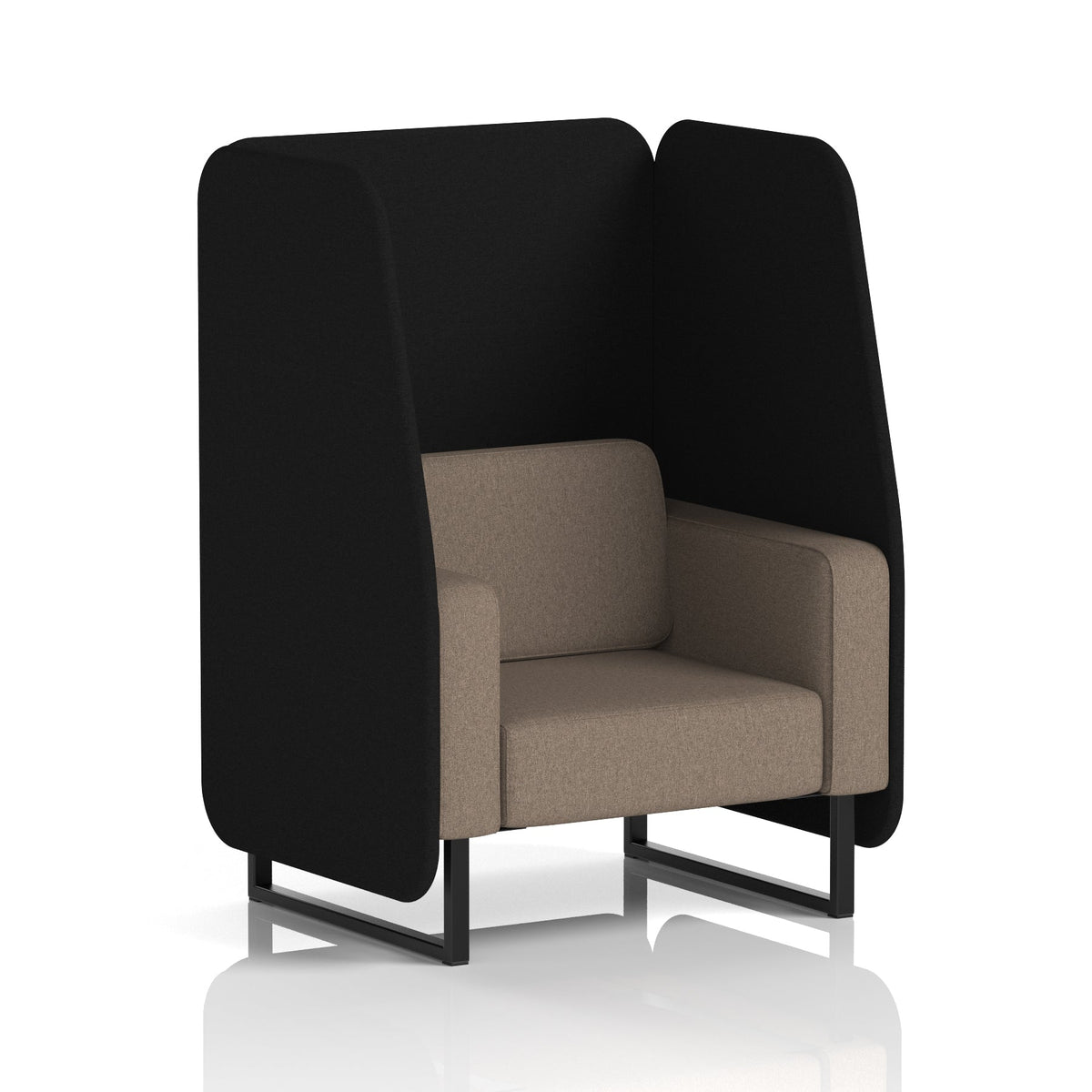 Commercial 1 Seater Open Privacy Booth – Two Tone – Crib 5 X2 - Diameter Panels And Theory Sofa Black - Industrious Decor