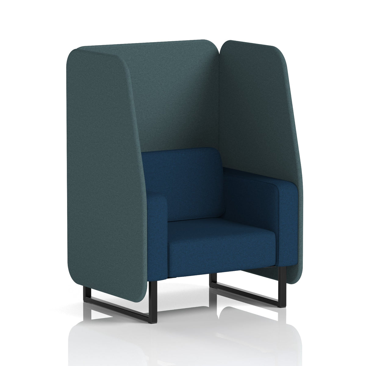 Commercial 1 Seater Open Privacy Booth – Two Tone – Crib 5 X2 - Polygon Panels And Calculus Sofa Black - Industrious Decor