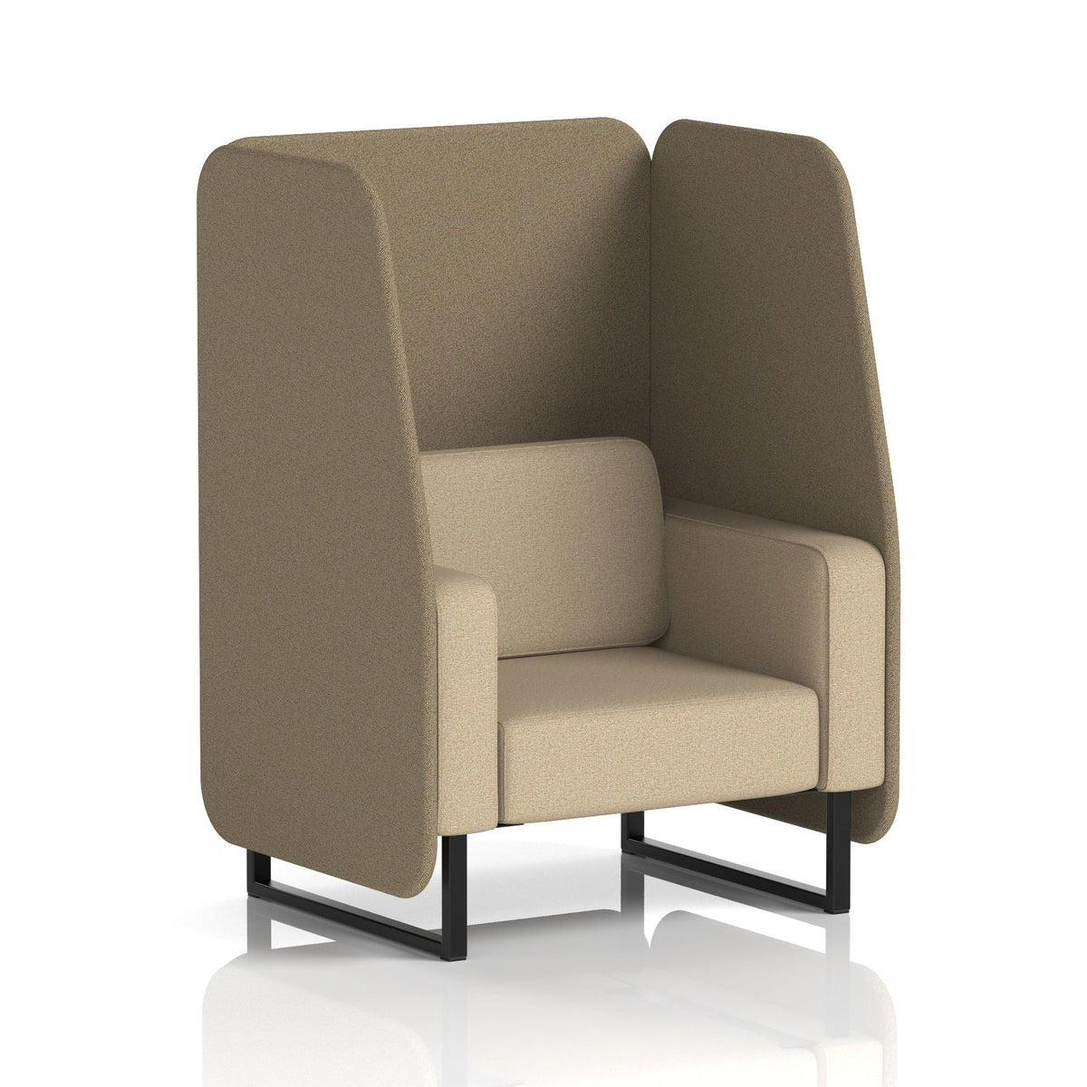 Commercial 1 Seater Open Privacy Booth – Two Tone – Crib 5 Main Line Flax - Bank Panels And Upminster Sofa Black - Industrious Decor