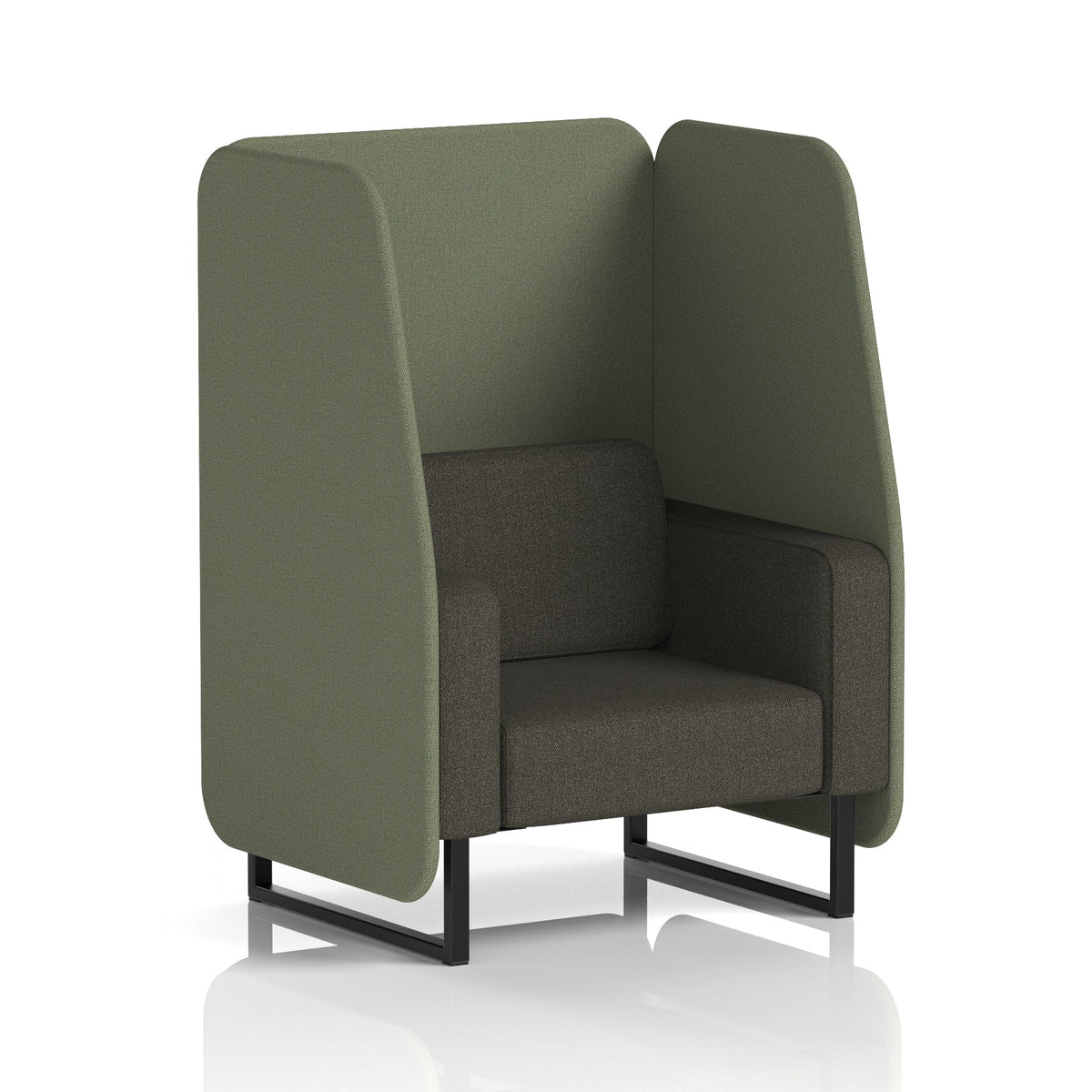 Commercial 1 Seater Open Privacy Booth – Two Tone – Crib 5 Main Line Flax - Monument Panels And Temple Sofa Black - Industrious Decor