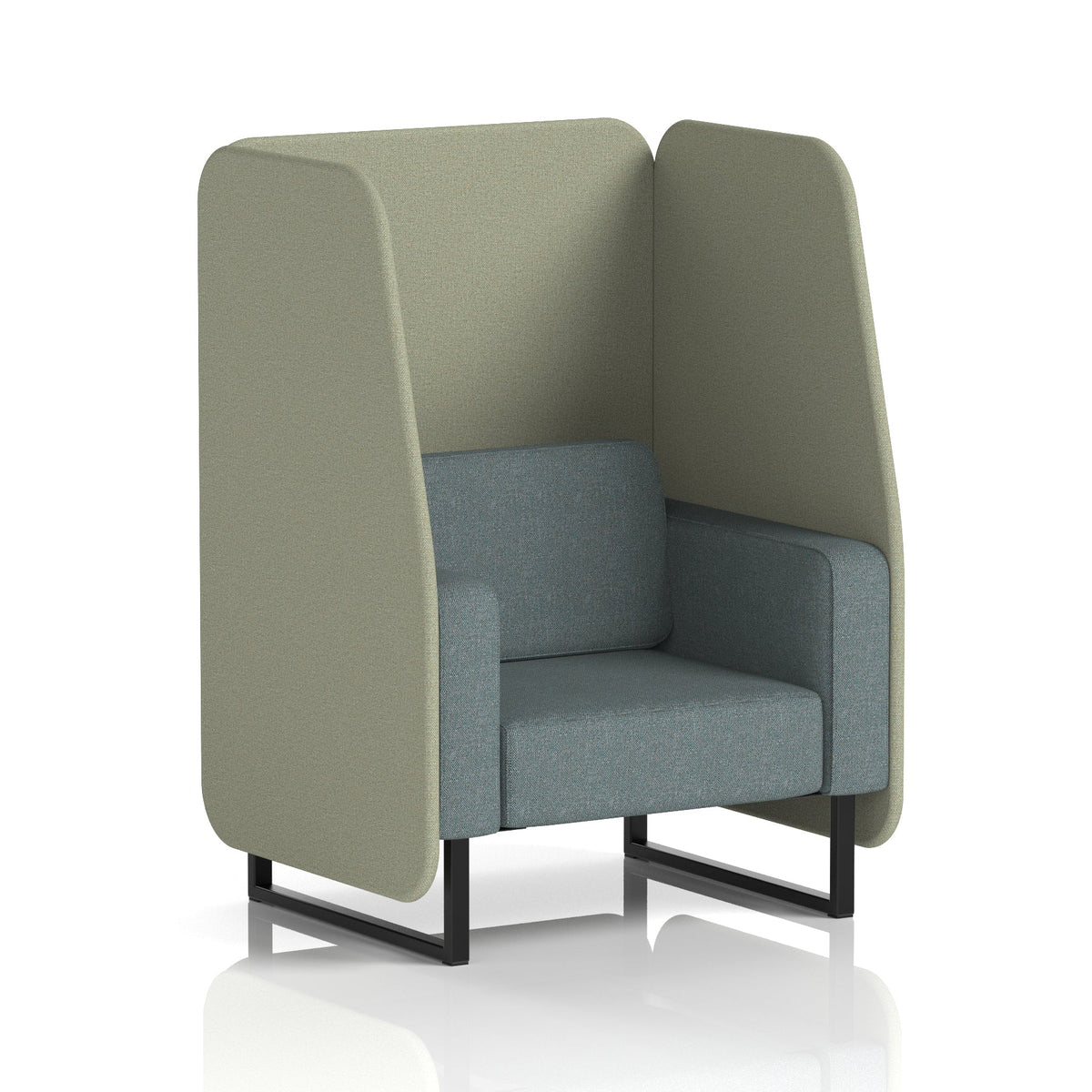 Commercial 1 Seater Open Privacy Booth – Two Tone – Crib 5 Main Line Flax - Newbury Panels And Westminster Sofa Black - Industrious Decor