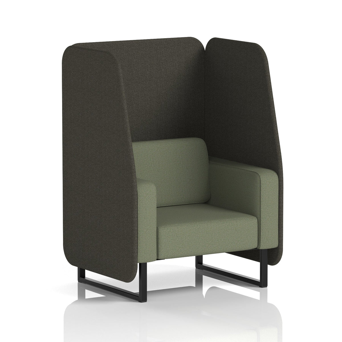 Commercial 1 Seater Open Privacy Booth – Two Tone – Crib 5 Main Line Flax - Temple Panels And Monument Sofa Black - Industrious Decor