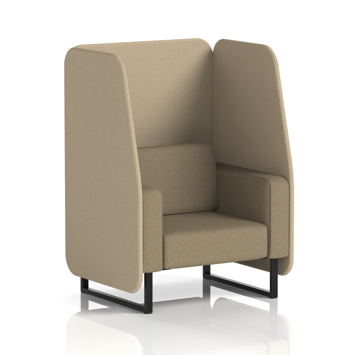 Commercial 1 Seater Open Privacy Booth – Two Tone – Crib 5 Main Line Flax - Upminster Panels And Bank Sofa Black - Industrious Decor