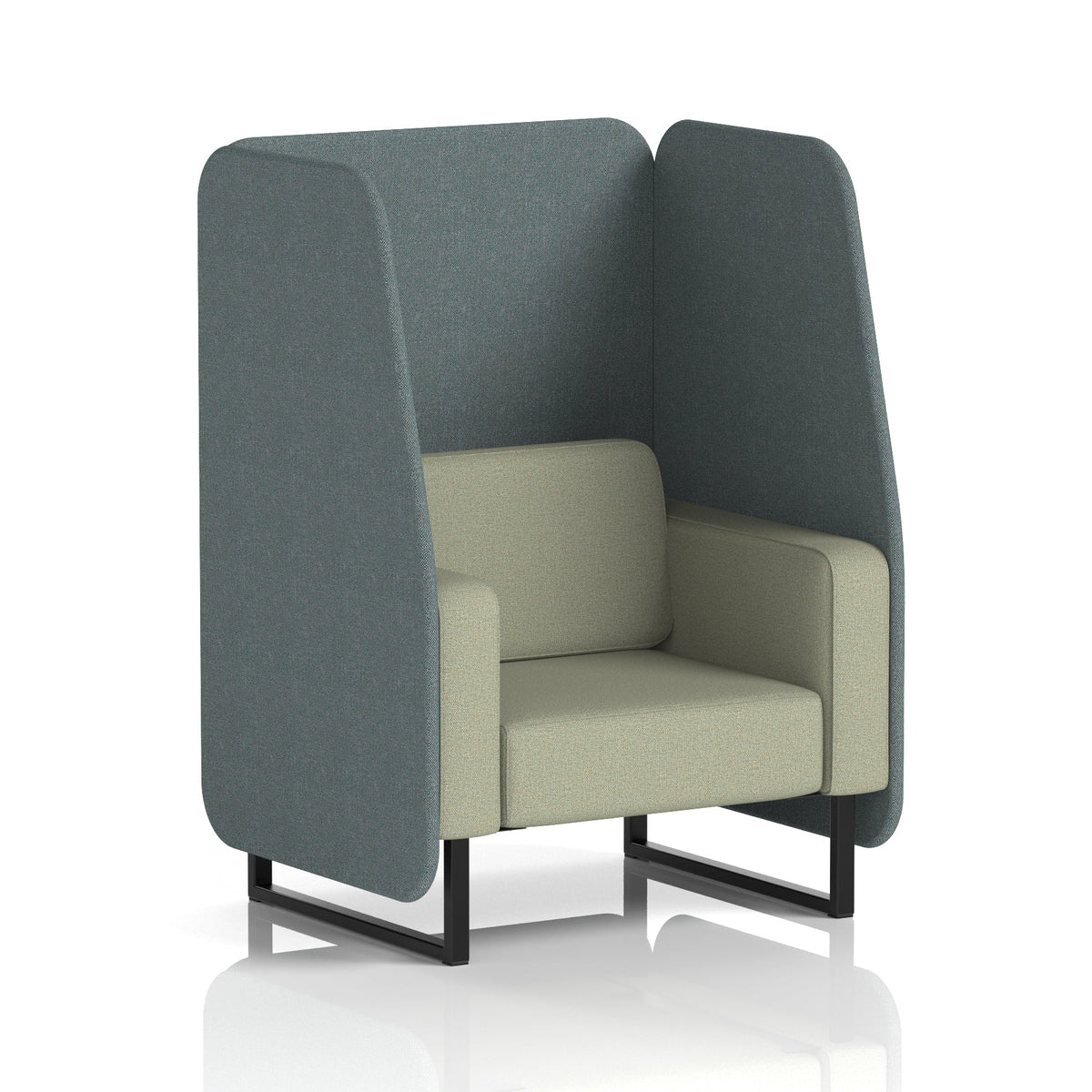 Commercial 1 Seater Open Privacy Booth – Two Tone – Crib 5 Main Line Flax - Westminster Panels And Newbury Sofa Black - Industrious Decor
