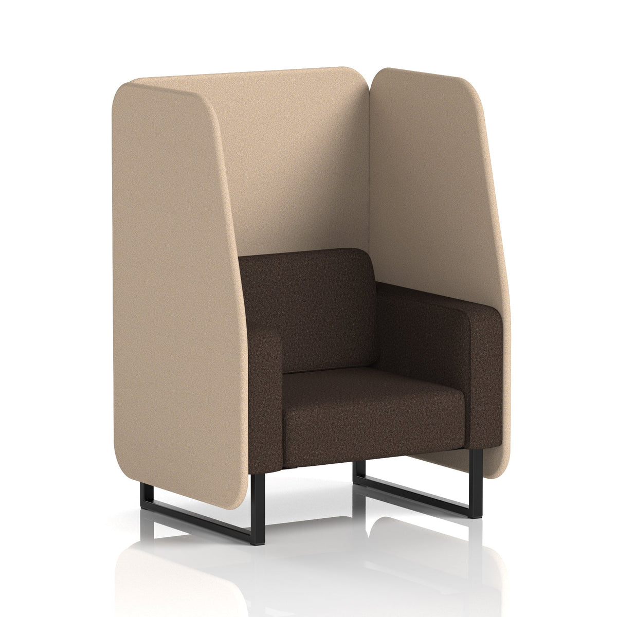 Commercial 1 Seater Open Privacy Booth – Two Tone – Crib 5 Synergy - Affix Panels And Wed Sofa Black - Industrious Decor