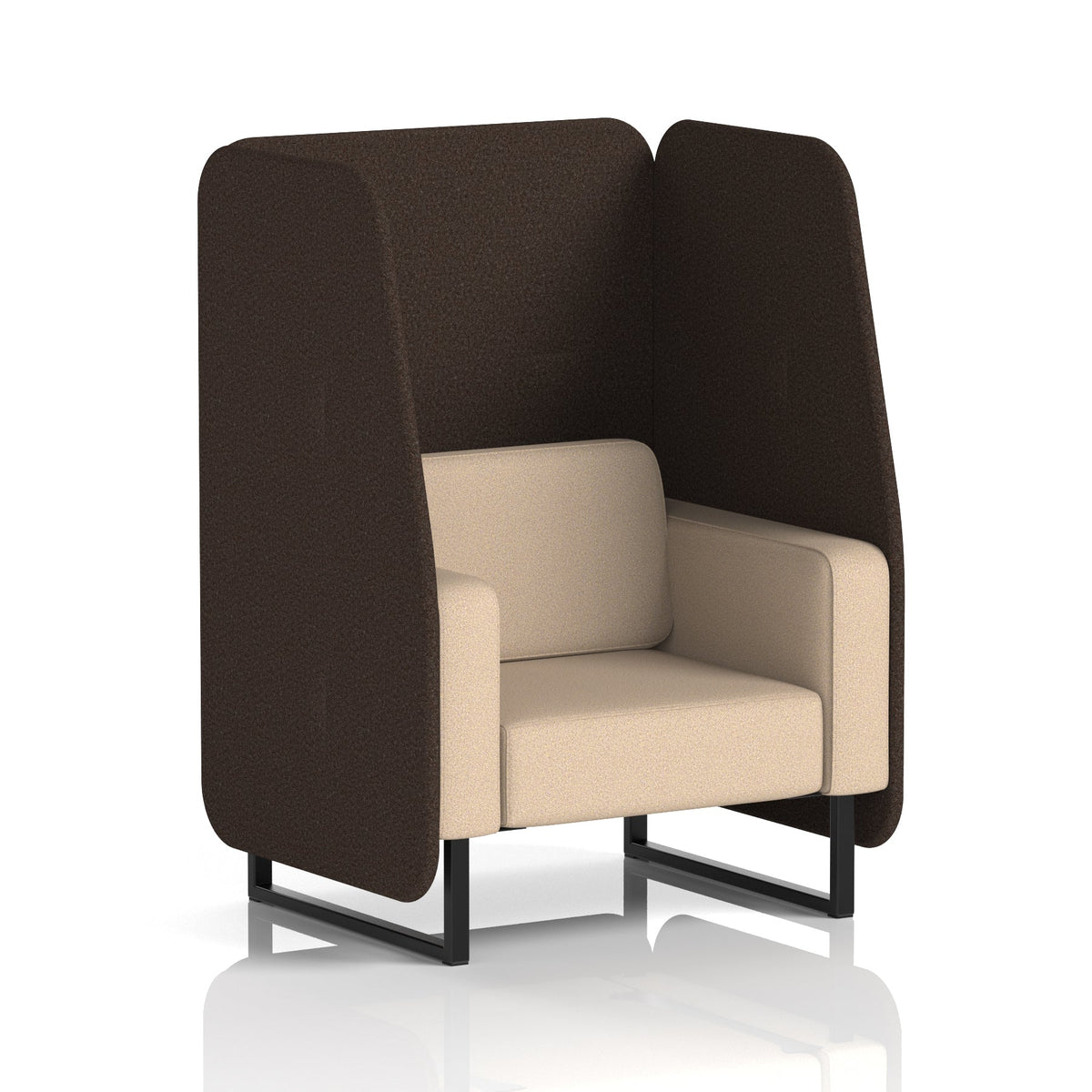 Commercial 1 Seater Open Privacy Booth – Two Tone – Crib 5 Synergy - Wed Panels And Affix Sofa Black - Industrious Decor
