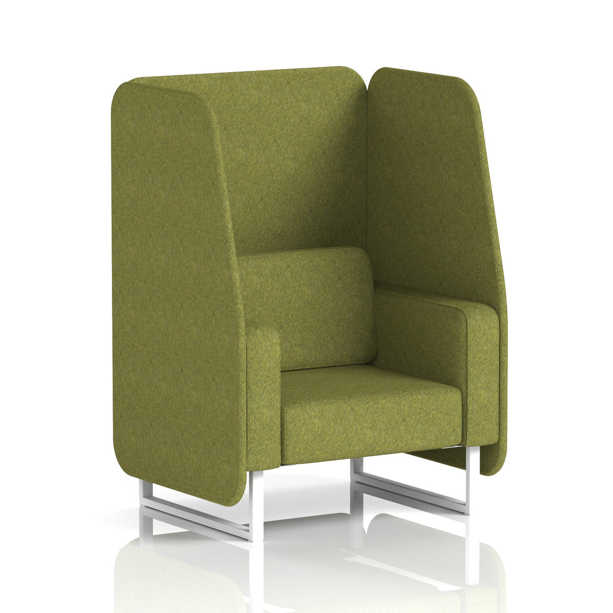 Commercial 1 Seater Open Privacy Booth – Single Tone – Crib 5 Rivet - Olive Panels And Sofa White - Industrious Decor