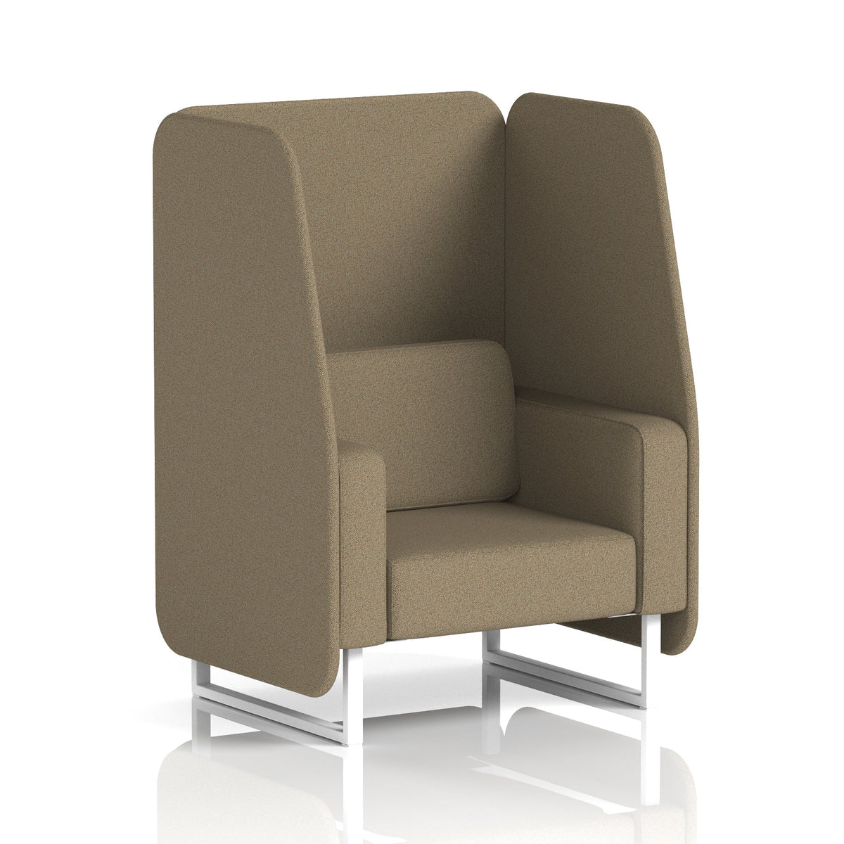 Commercial 1 Seater Open Privacy Booth – Single Tone – Crib 5 Main Line Flax - Bank Panels And Sofa White - Industrious Decor