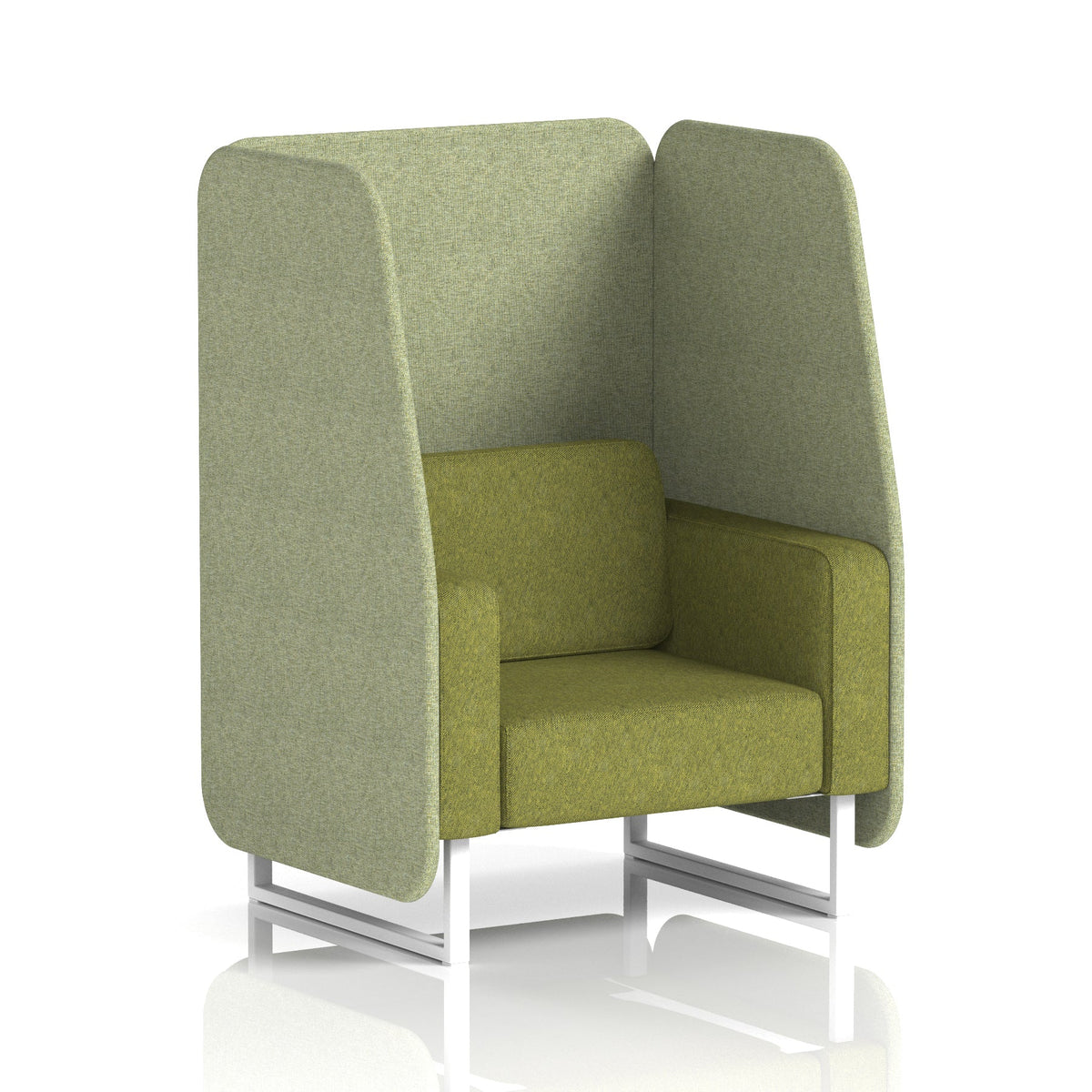 Commercial 1 Seater Open Privacy Booth – Two Tone – Crib 5 Rivet - Burnish Panels And Olive Sofa White - Industrious Decor