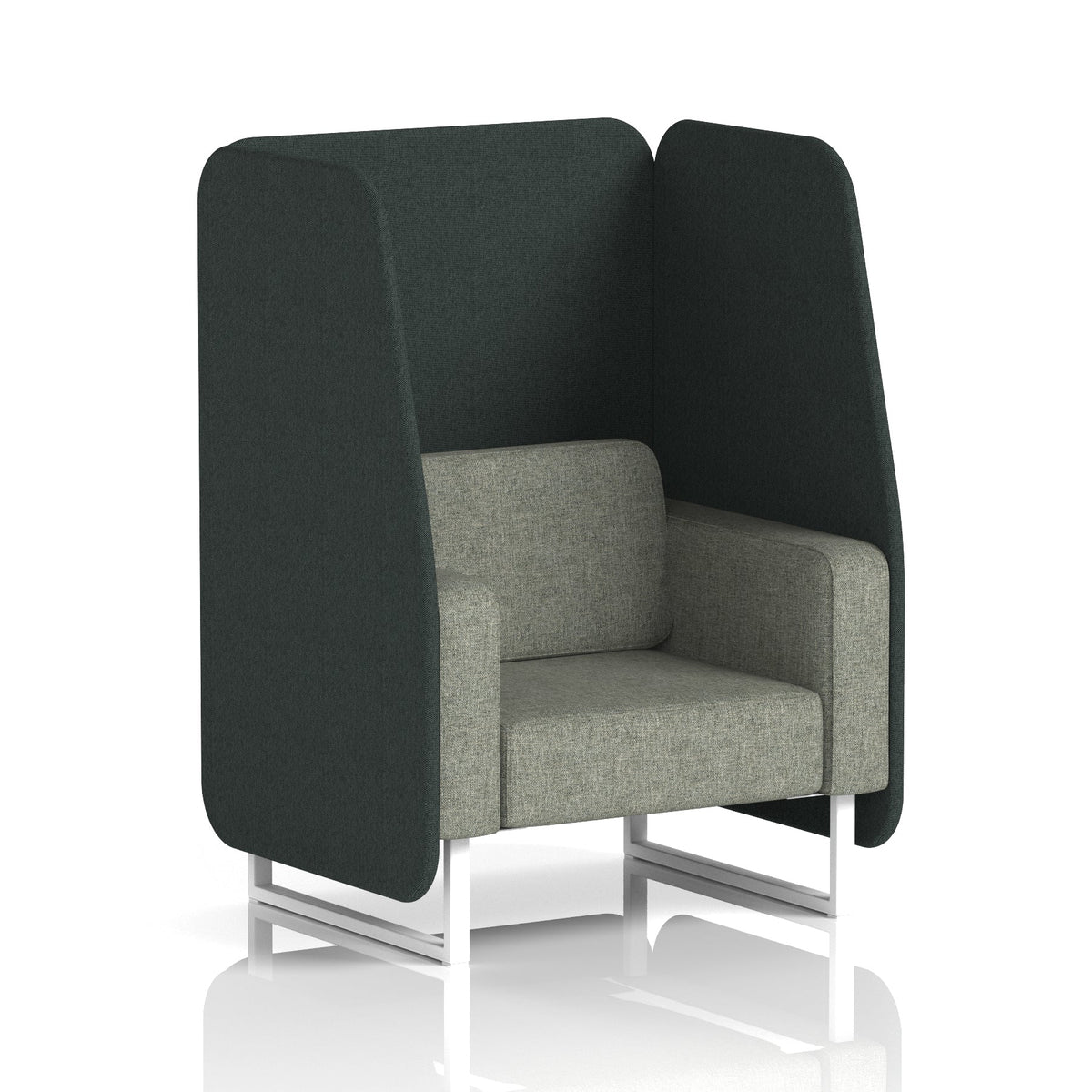 Commercial 1 Seater Open Privacy Booth – Two Tone – Crib 5 Rivet - Charcoal Panels And Vitreous Sofa White - Industrious Decor