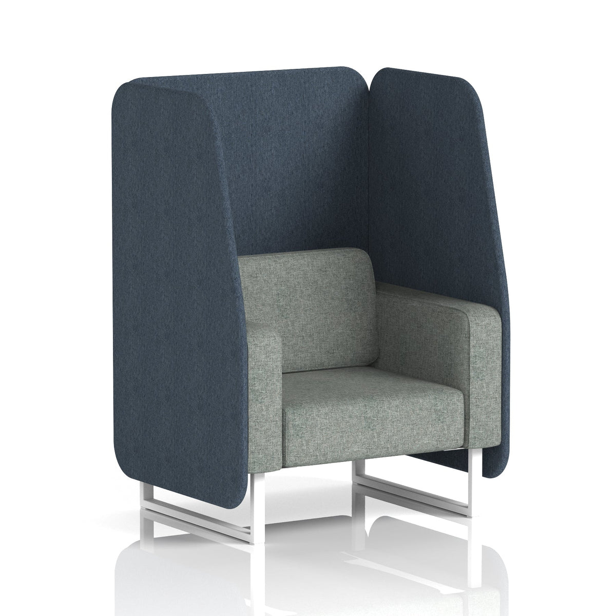 Commercial 1 Seater Open Privacy Booth – Two Tone – Crib 5 Rivet - Crucible Panels And Prime Sofa White - Industrious Decor