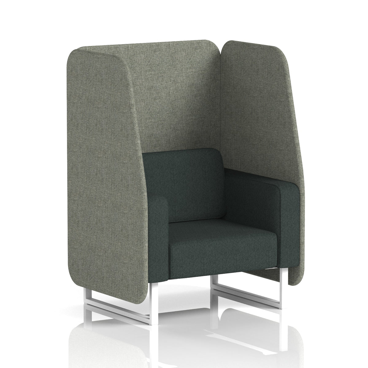Commercial 1 Seater Open Privacy Booth – Two Tone – Crib 5 Rivet - Vitreous Panels And Charcoal Sofa White - Industrious Decor