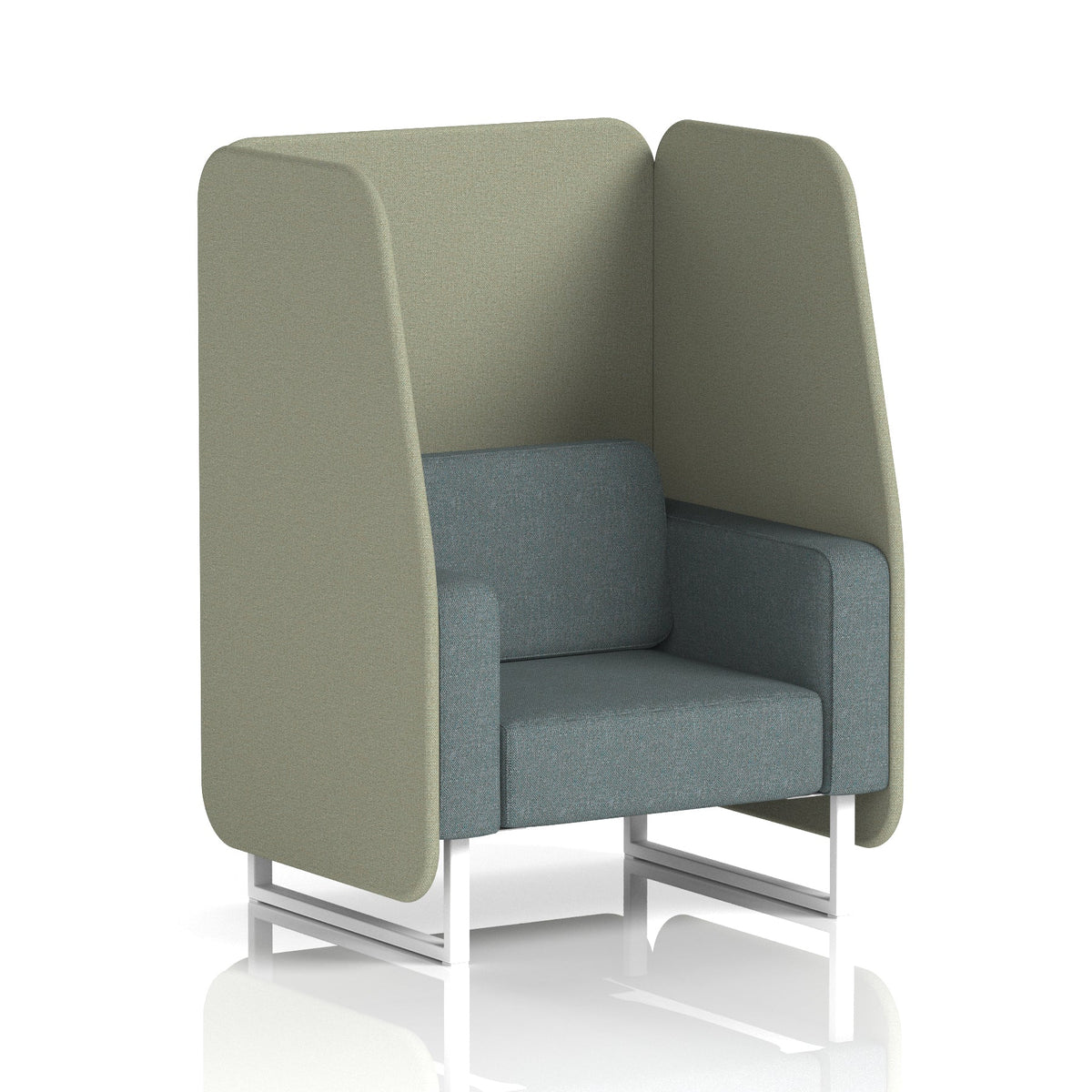 Commercial 1 Seater Open Privacy Booth – Two Tone – Crib 5 Main Line Flax - Newbury Panels And Westminster Sofa White - Industrious Decor