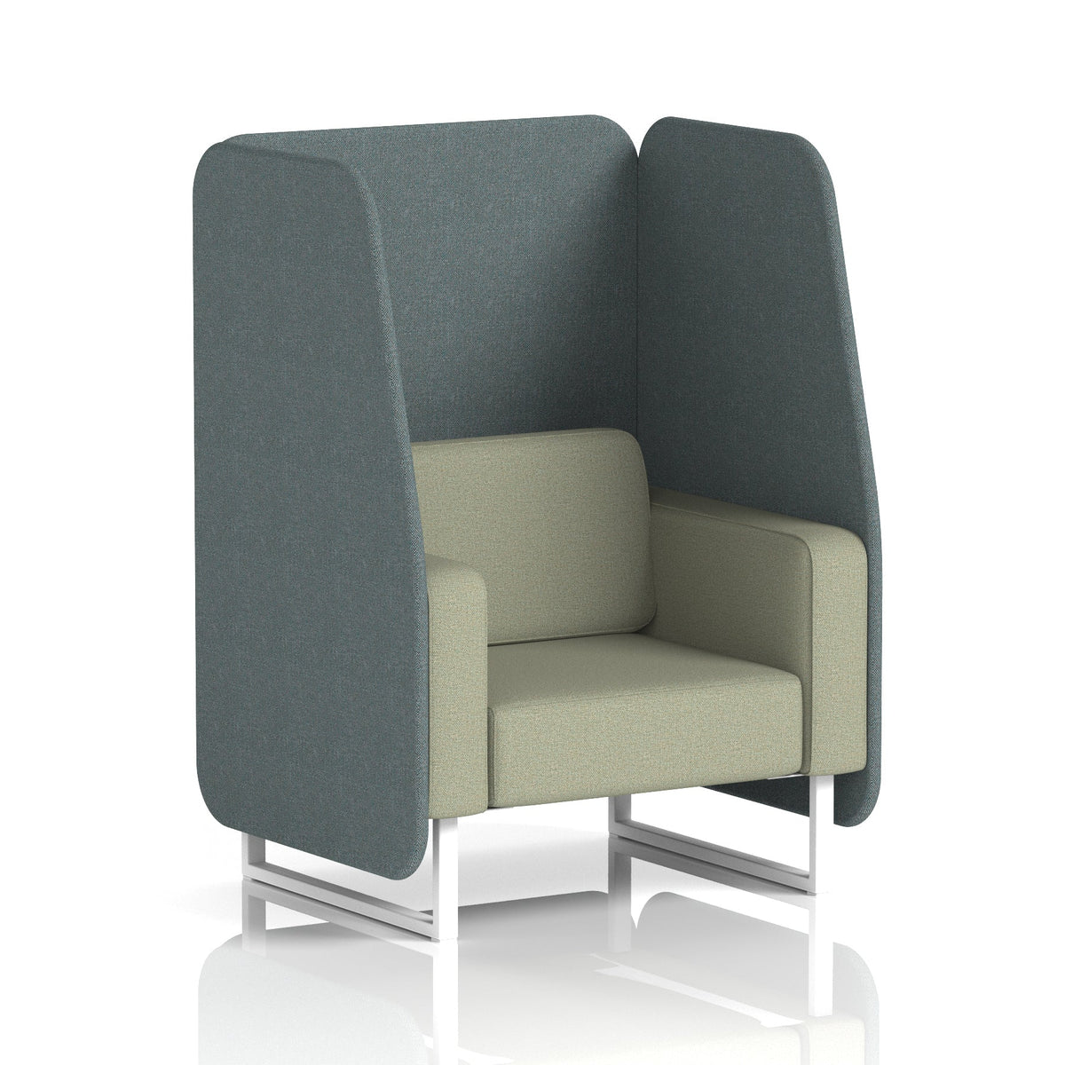 Commercial 1 Seater Open Privacy Booth – Two Tone – Crib 5 Main Line Flax - Westminster Panels And Newbury Sofa White - Industrious Decor