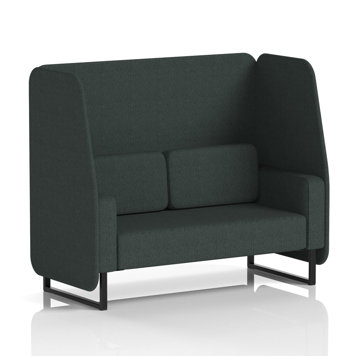 Commercial 2 Seater Open Privacy Booth – Single Tone – Crib 5 Rivet - Charcoal Panels And Sofa Black - Industrious Decor