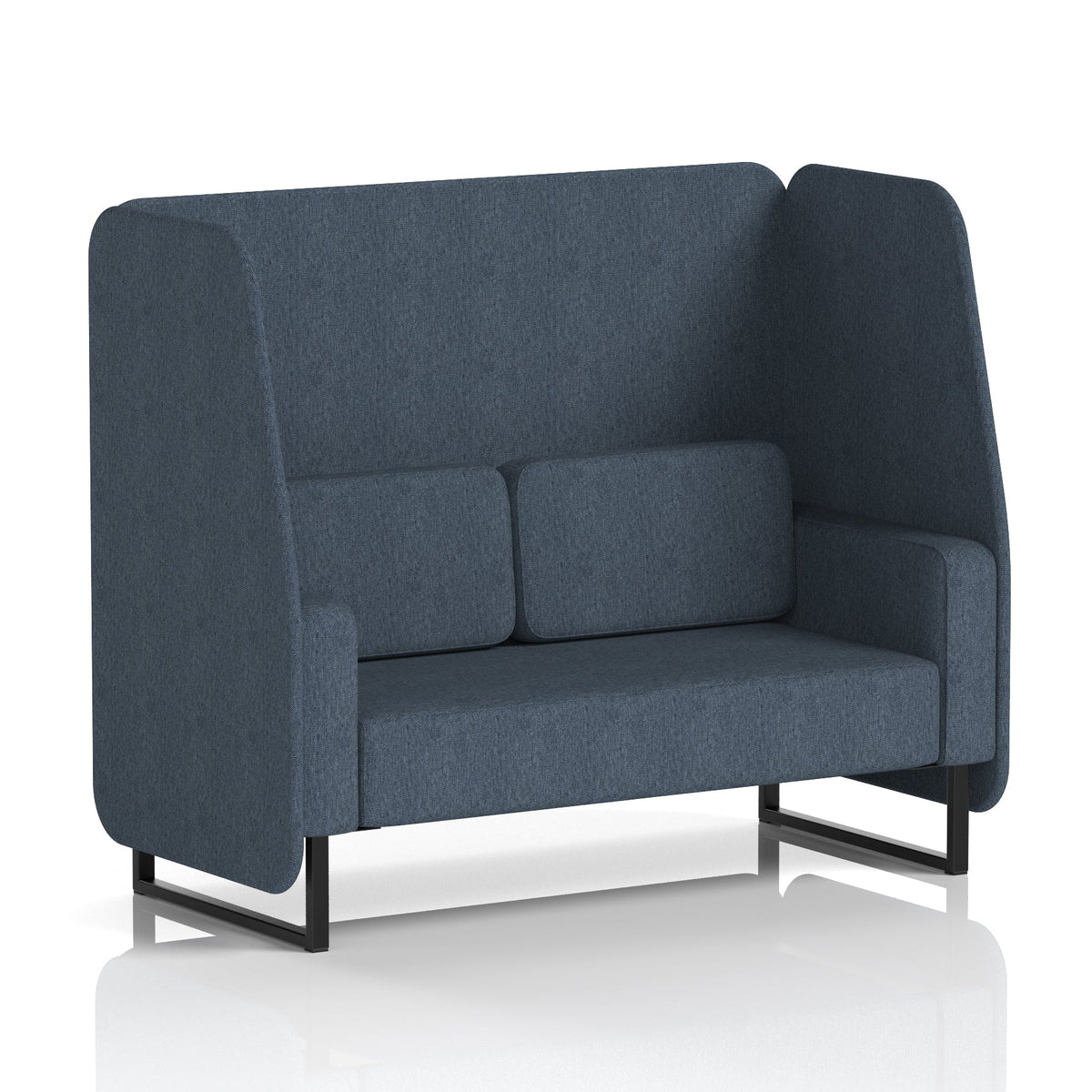 Commercial 2 Seater Open Privacy Booth – Single Tone – Crib 5 Rivet - Crucible Panels And Sofa Black - Industrious Decor