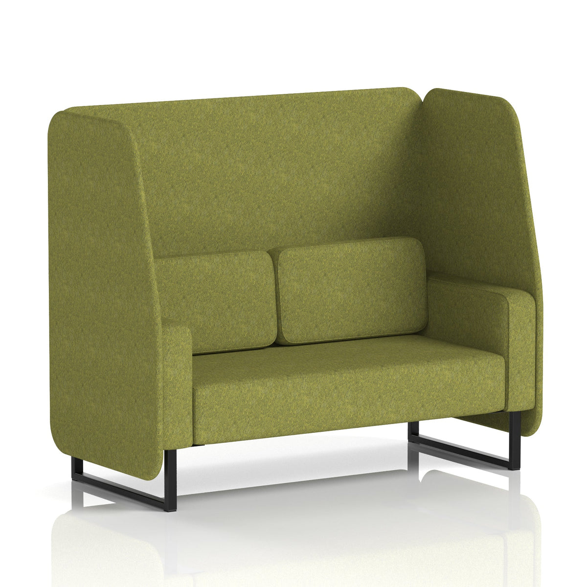 Commercial 2 Seater Open Privacy Booth – Single Tone – Crib 5 Rivet - Olive Panels And Sofa Black - Industrious Decor