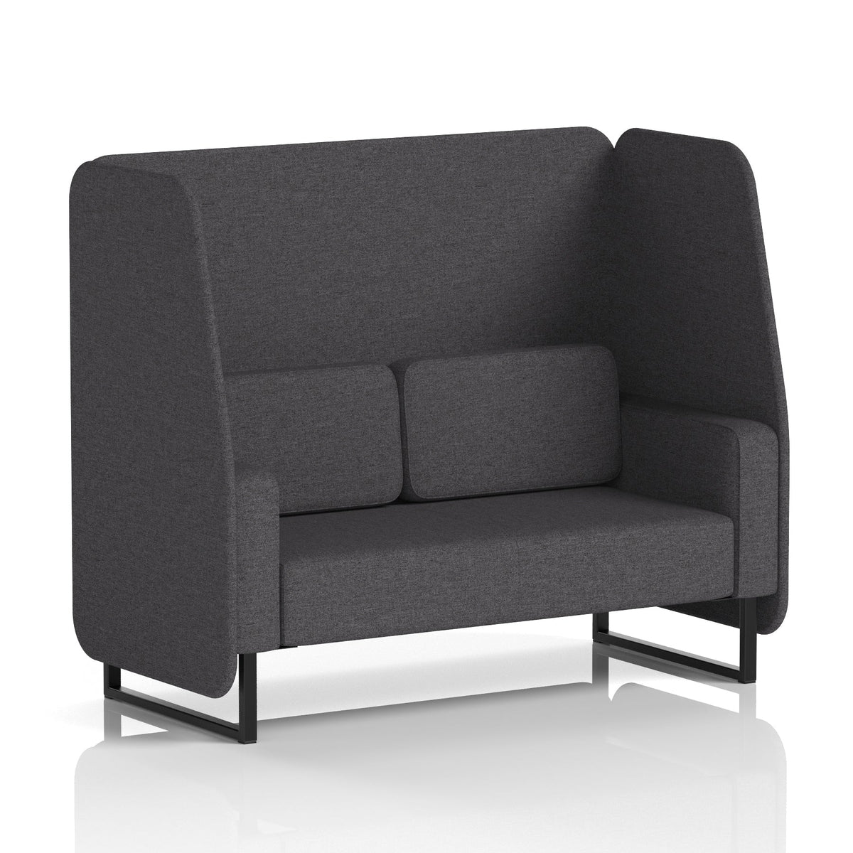 Commercial 2 Seater Open Privacy Booth – Single Tone – Crib 5 X2 - Arithmetic Panels And Sofa Black - Industrious Decor
