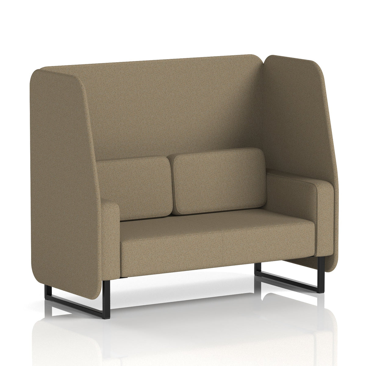 Commercial 2 Seater Open Privacy Booth – Single Tone – Crib 5 Main Line Flax - Bank Panels And Sofa Black - Industrious Decor