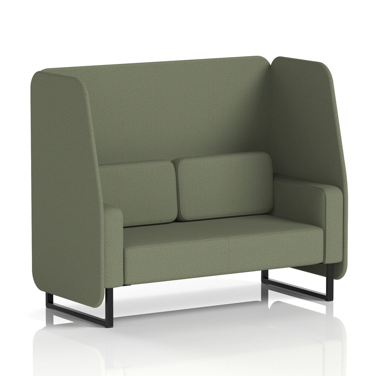 Commercial 2 Seater Open Privacy Booth – Single Tone – Crib 5 Main Line Flax - Monument Panels And Sofa Black - Industrious Decor
