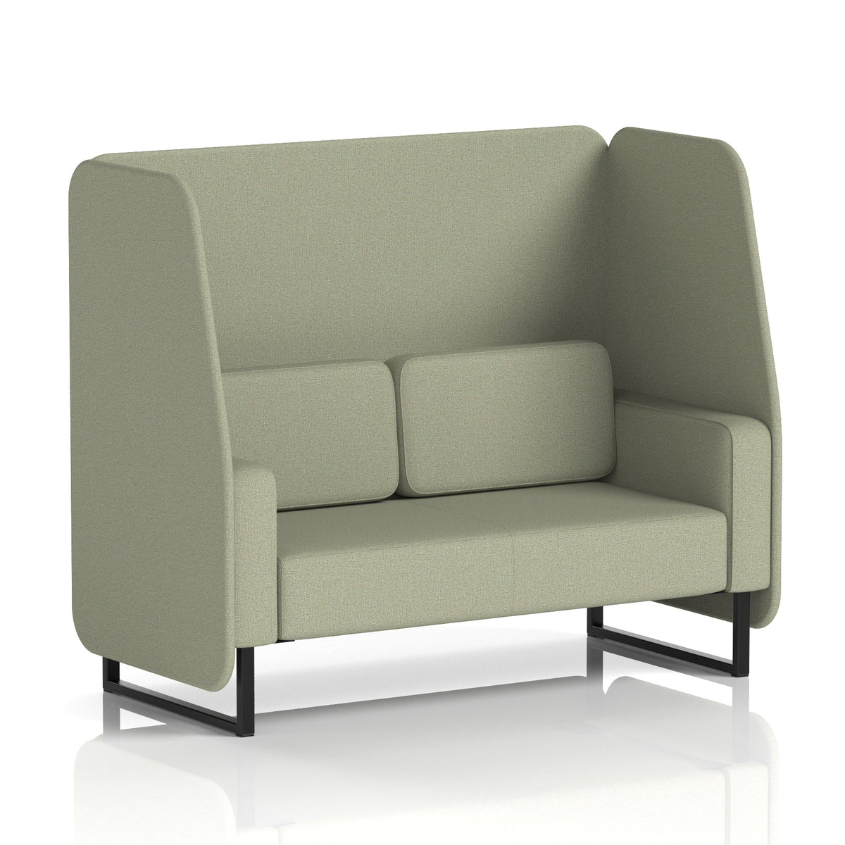 Commercial 2 Seater Open Privacy Booth – Single Tone – Crib 5 Main Line Flax - Newbury Panels And Sofa Black - Industrious Decor