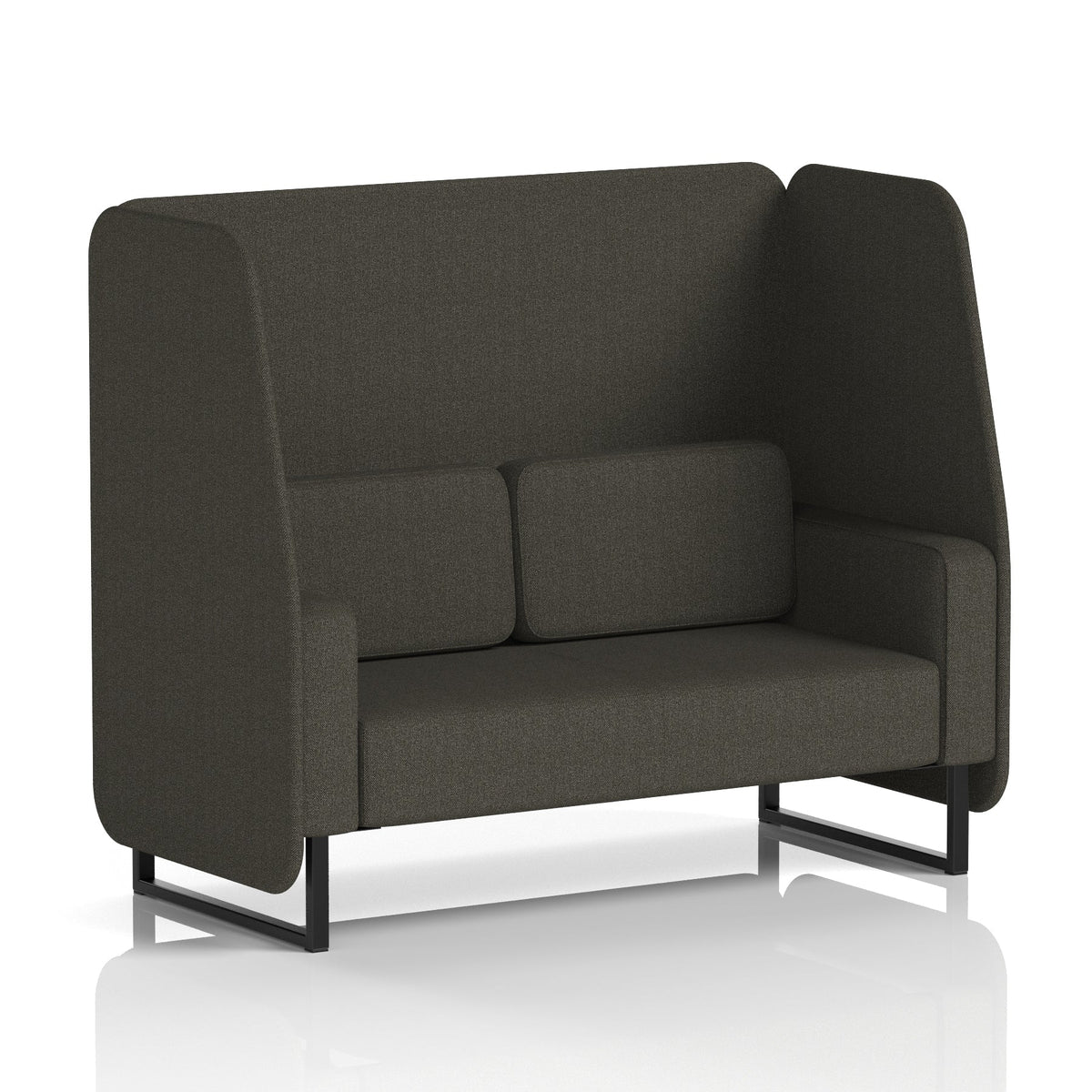 Commercial 2 Seater Open Privacy Booth – Single Tone – Crib 5 Main Line Flax - Temple Panels And Sofa Black - Industrious Decor