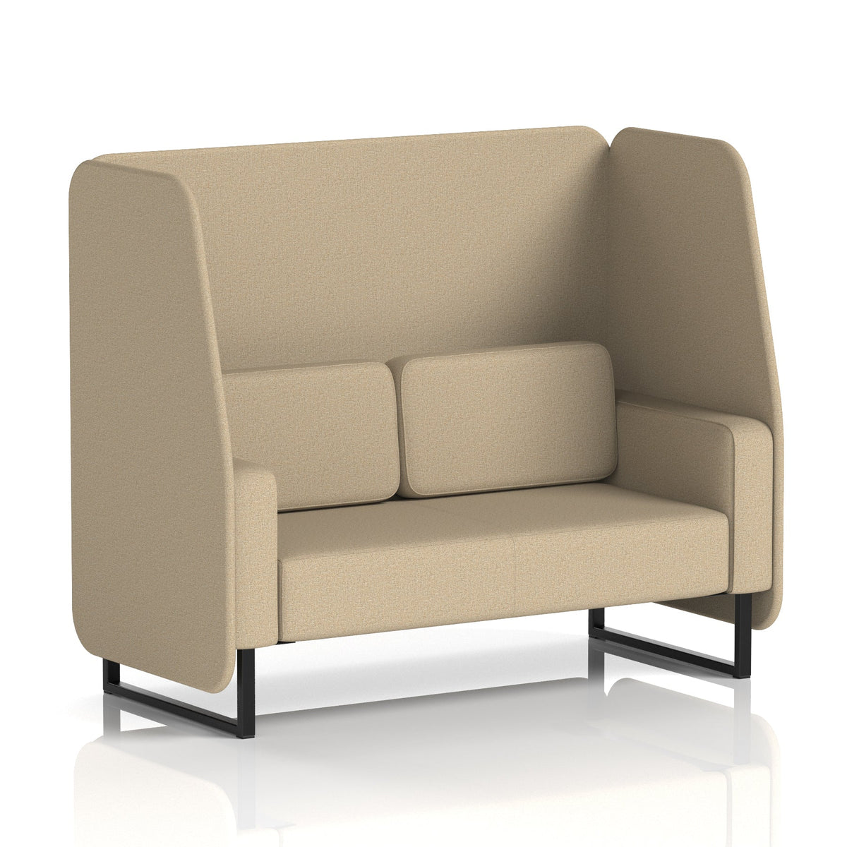 Commercial 2 Seater Open Privacy Booth – Single Tone – Crib 5 Main Line Flax - Upminster Panels And Sofa Black - Industrious Decor