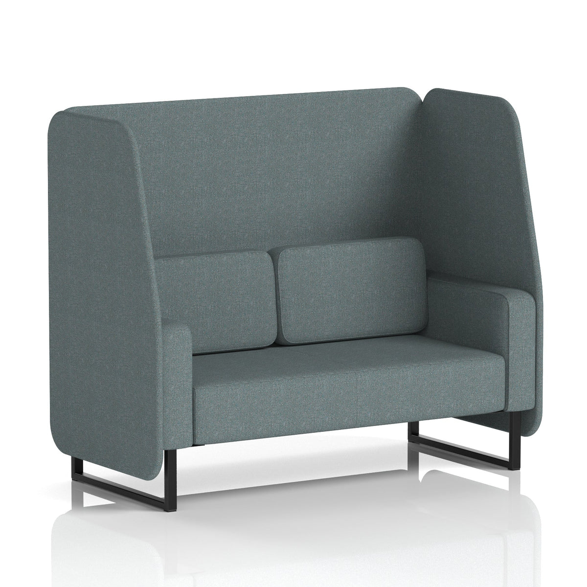 Commercial 2 Seater Open Privacy Booth – Single Tone – Crib 5 Main Line Flax - Westminster Panels And Sofa Black - Industrious Decor