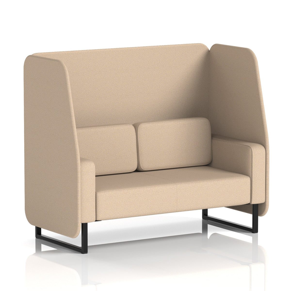 Commercial 2 Seater Open Privacy Booth – Single Tone – Crib 5 Synergy - Affix Panels And Sofa Black - Industrious Decor